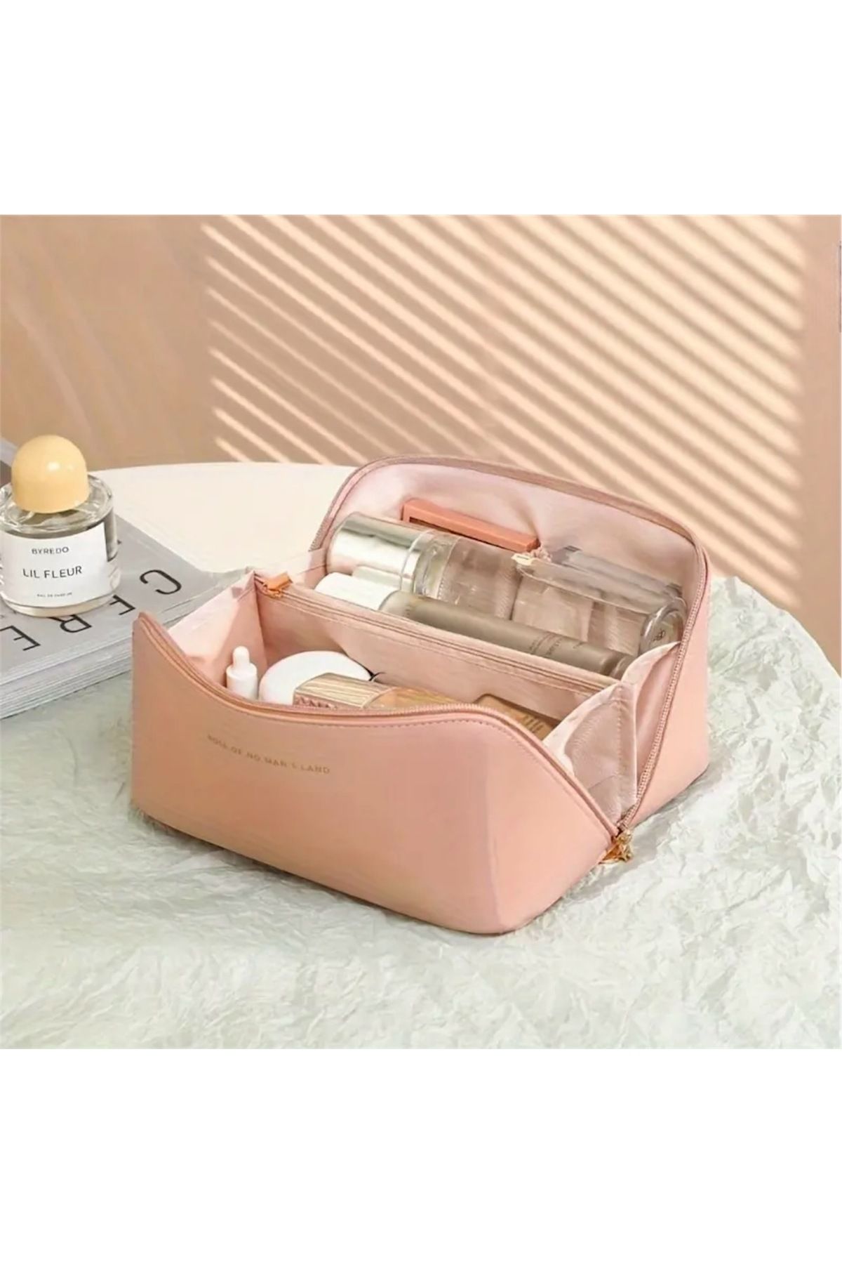 Home-Women's Casual Handbag Faux Leather Makeup Bag Rosepink - Waterproof Toiletry Bag 1