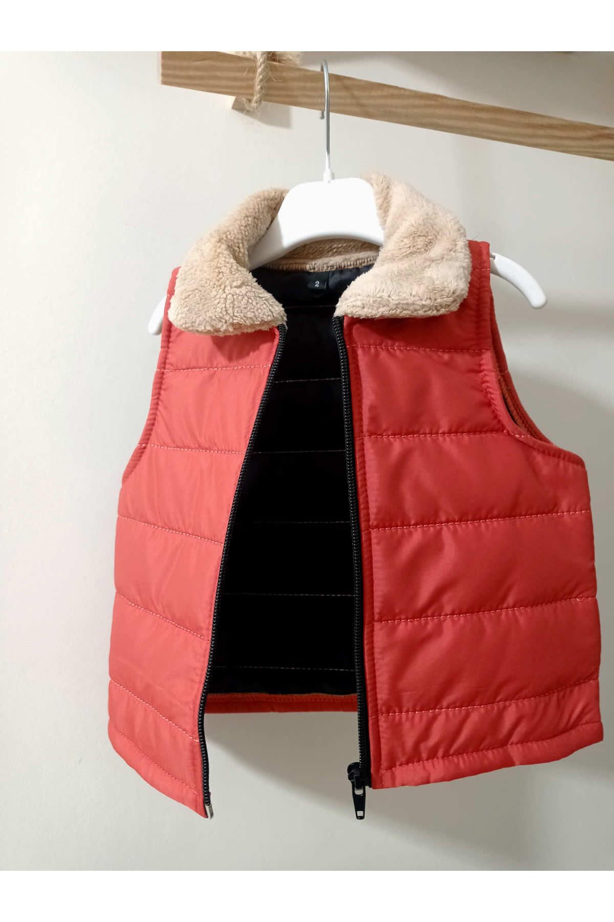 krm kerem bebe-Children's Inflatable Vest with Fur Collar Detail 3