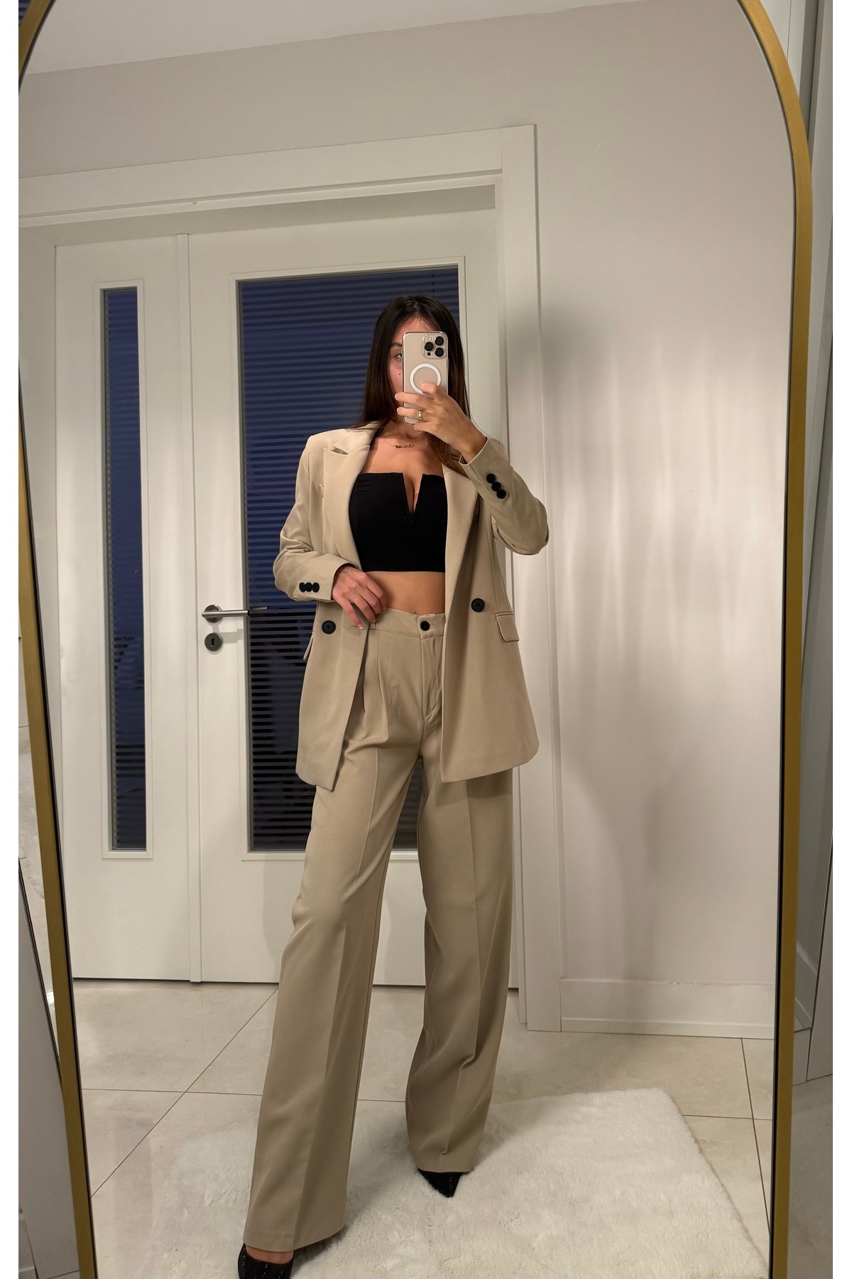 cn novembersun Kadın Bej Blazer Ceket Pantolon Takım