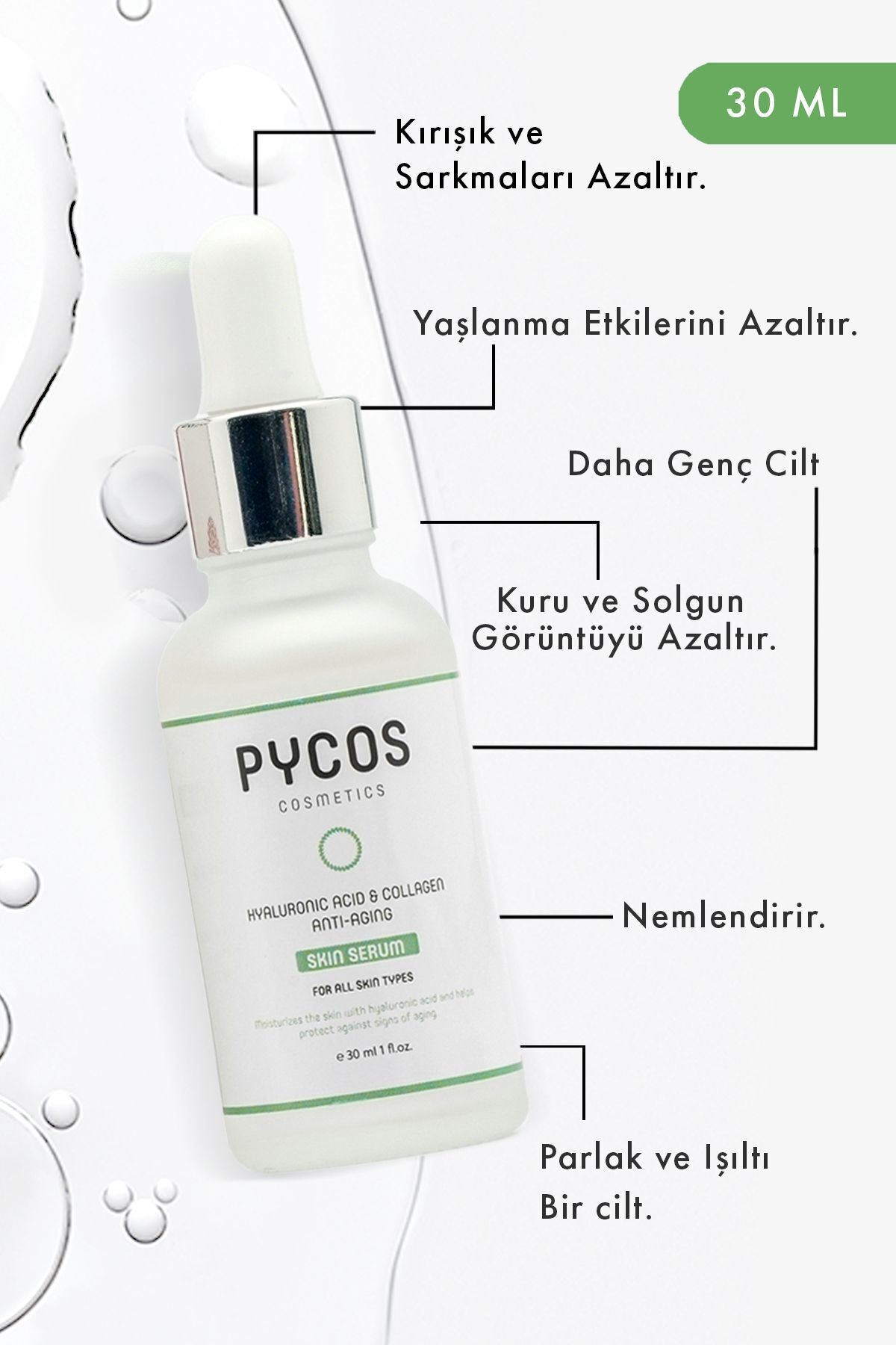 Hyaluronik Asit ve Kolajen Etkenli Yaşlanma Karşıtı Cilt Bakım Serumu 30 ML — TYCPSEU2YN169100268123621 — تصویر 2 از 6