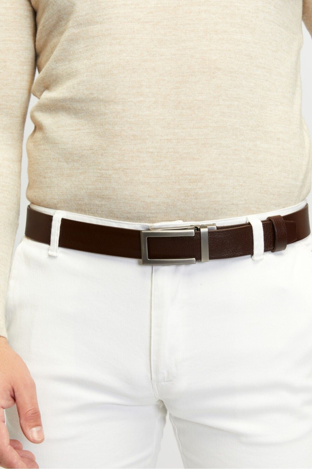 derikem-100% Genuine Buffalo Leather Classic Men's Belt with Automatic Buckle Without Holes 5