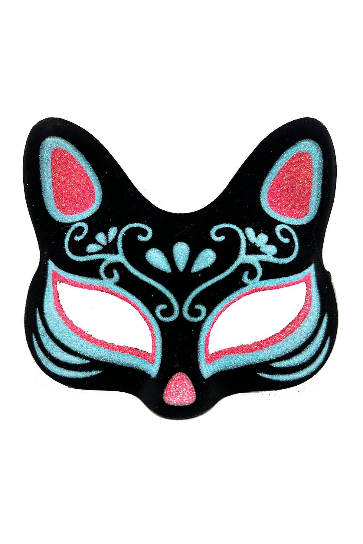 Notcraft Siyah Renk Süet Kaplama Üzeri Mavi Kırmızı Simli Kedi Maskesi 17x14 cm (4767) - NOTFRAFT2147-1