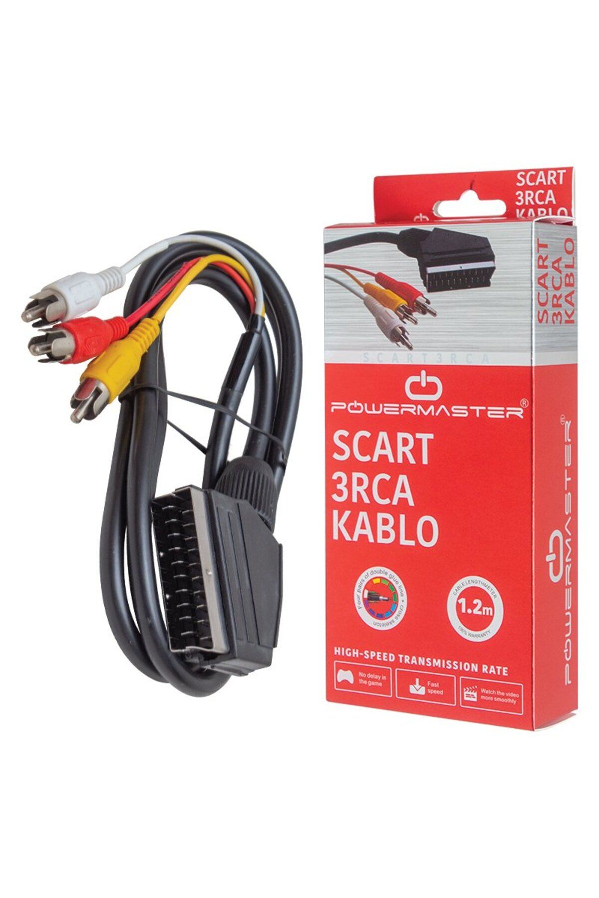 ZORROKİN SCART 3 RCA KABLO 1.2 METRE 7 MM SİYAH * SCART TOS KABLO KUTULU (4767) - ECK4566-6980