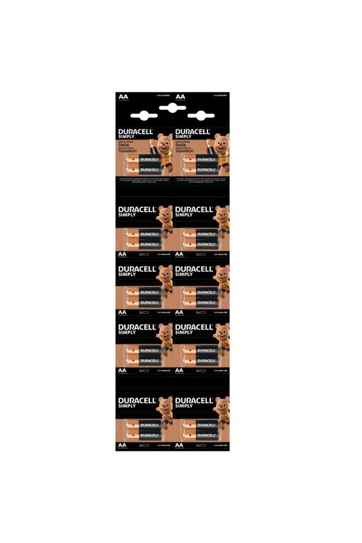 Narnuga DURACELL LR6/MN1500 1.5V ALKALİN AA KALEM PİL 20Lİ KARTELA PAKET FİYAT (2Lİ YIR - MCT4878-5430
