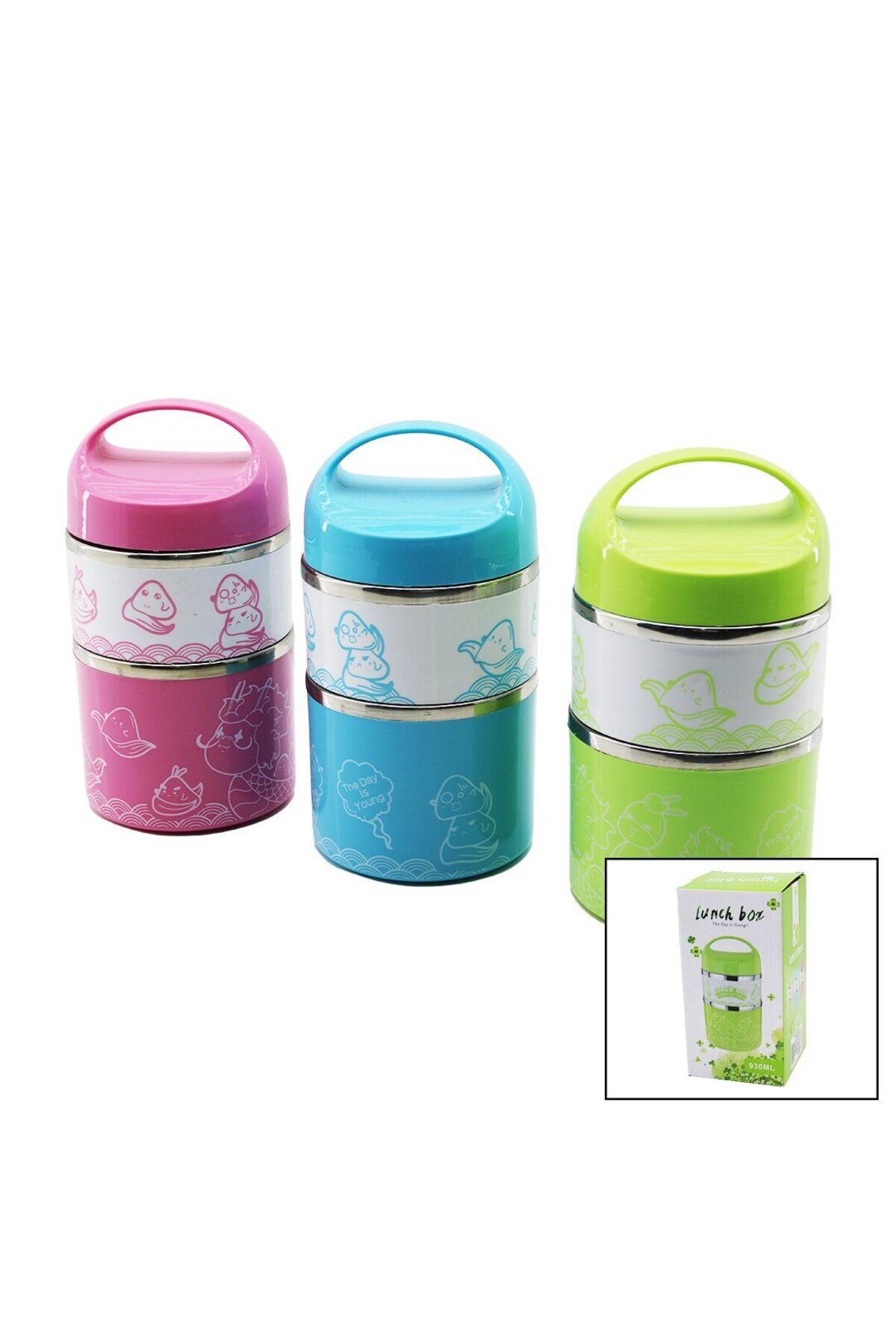 demila SABİT KULPLU - RESİMLİ - RENKLİ 2Lİ SEFER TASI - SAKLAMA KABI 930ML (4767) - MLA4673-9486