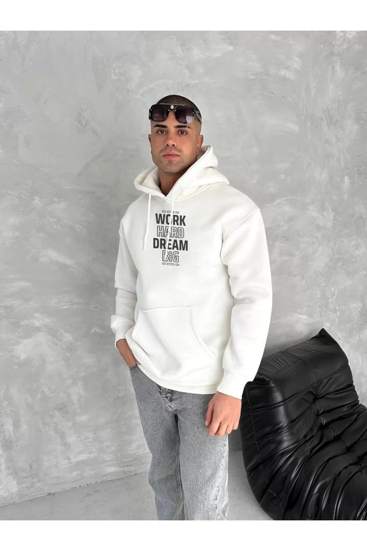 SA Alişveriş Dünyam Kışlık Üç İplik Kapüşonlu SweatShirt - Beyaz