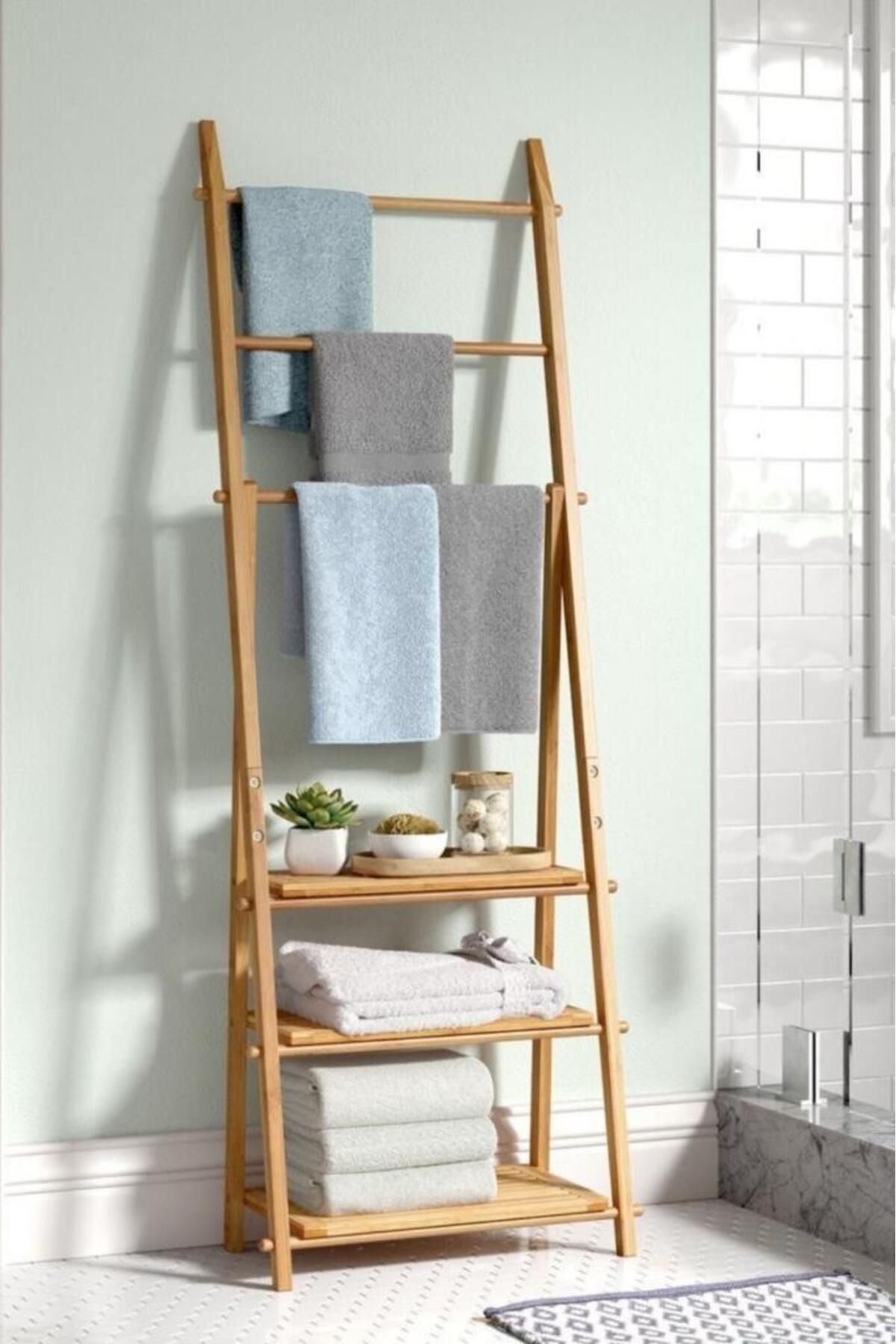 Digithome-Bamboo 3 Shelf Towel Rack Bathroom Organizer Towel Holder Organizer Db-0006 1