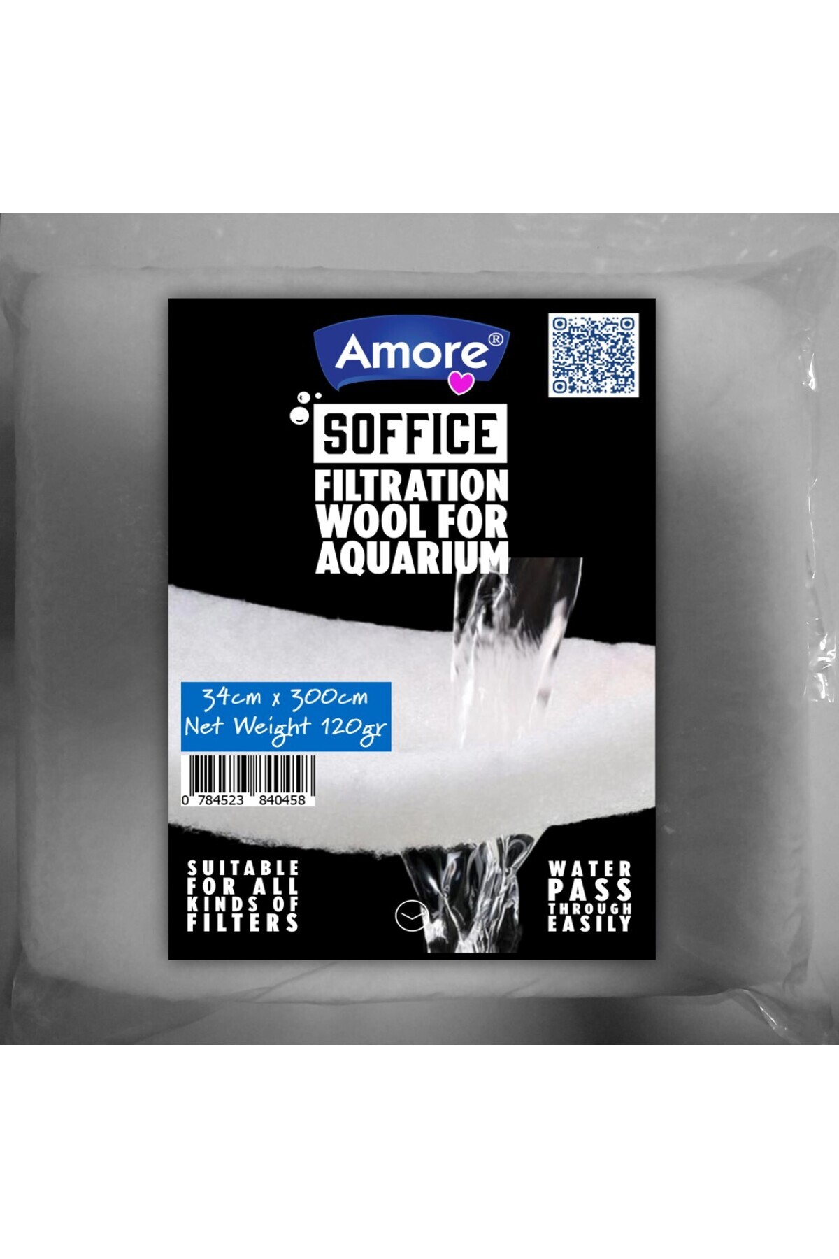 AMORE Akvaryum 120gr Silikonsuz Filtre Elyafı 34cm x 300cm Soffice