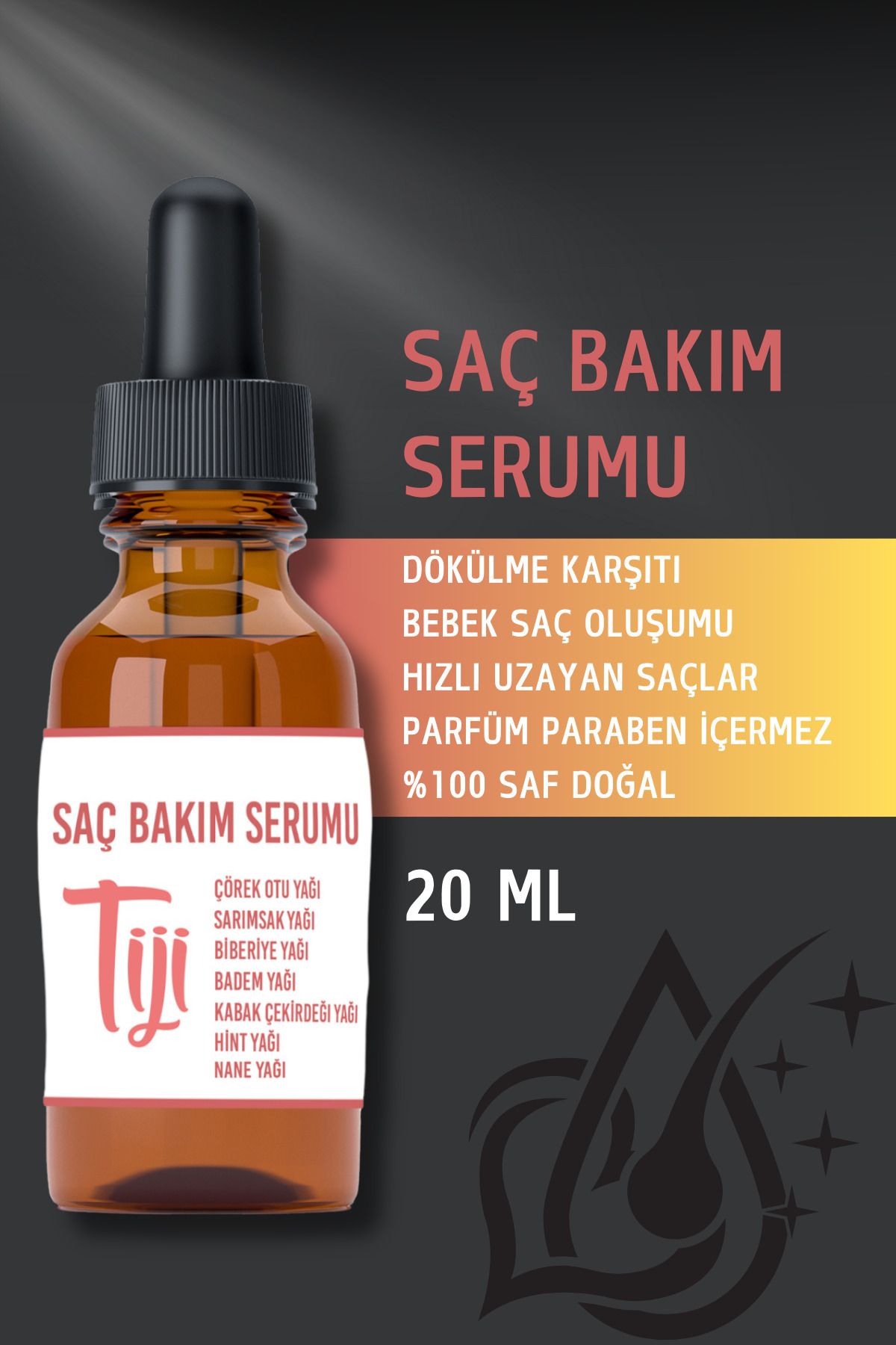 Tiji Garden Dökülme Karşıtı Saç Çıkaran Serum 20ml ( Biberiye Sarımsak Çörekotu Badem Nane Kabak Çekirdeği Hint)-1