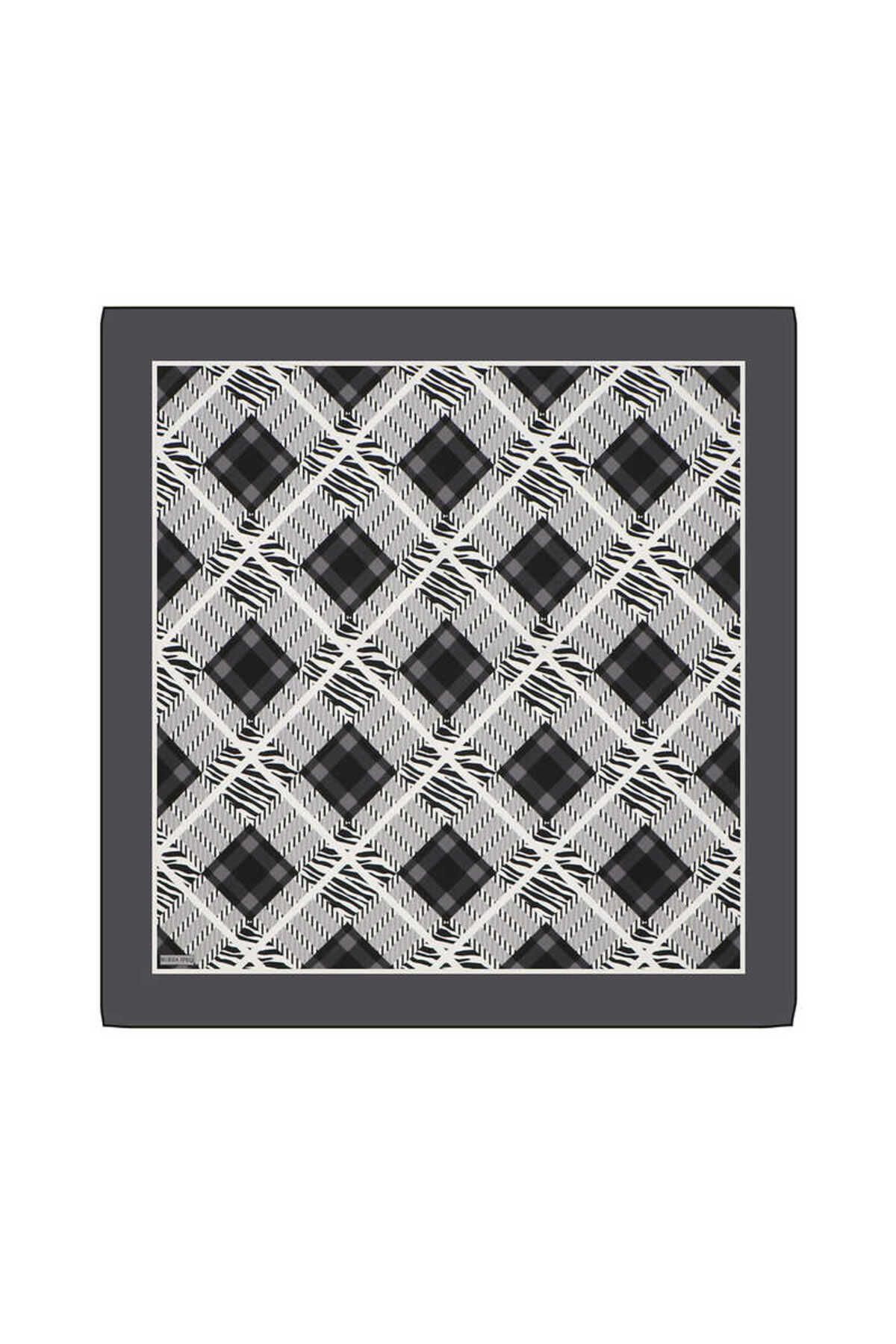 Bursa İpek-Anthracite Tile Pattern Twill Silk Scarf 1