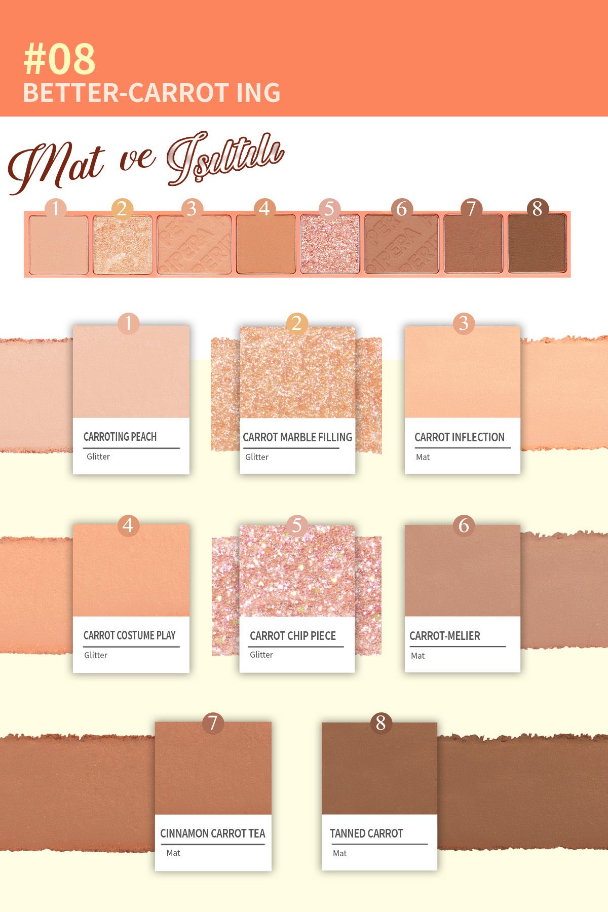 PERIPERA-Glittery and Pigmented Matte Eyeshadow Palette - Shimmer Peripera All Take Mood Palette (08 Better Carroting) 3