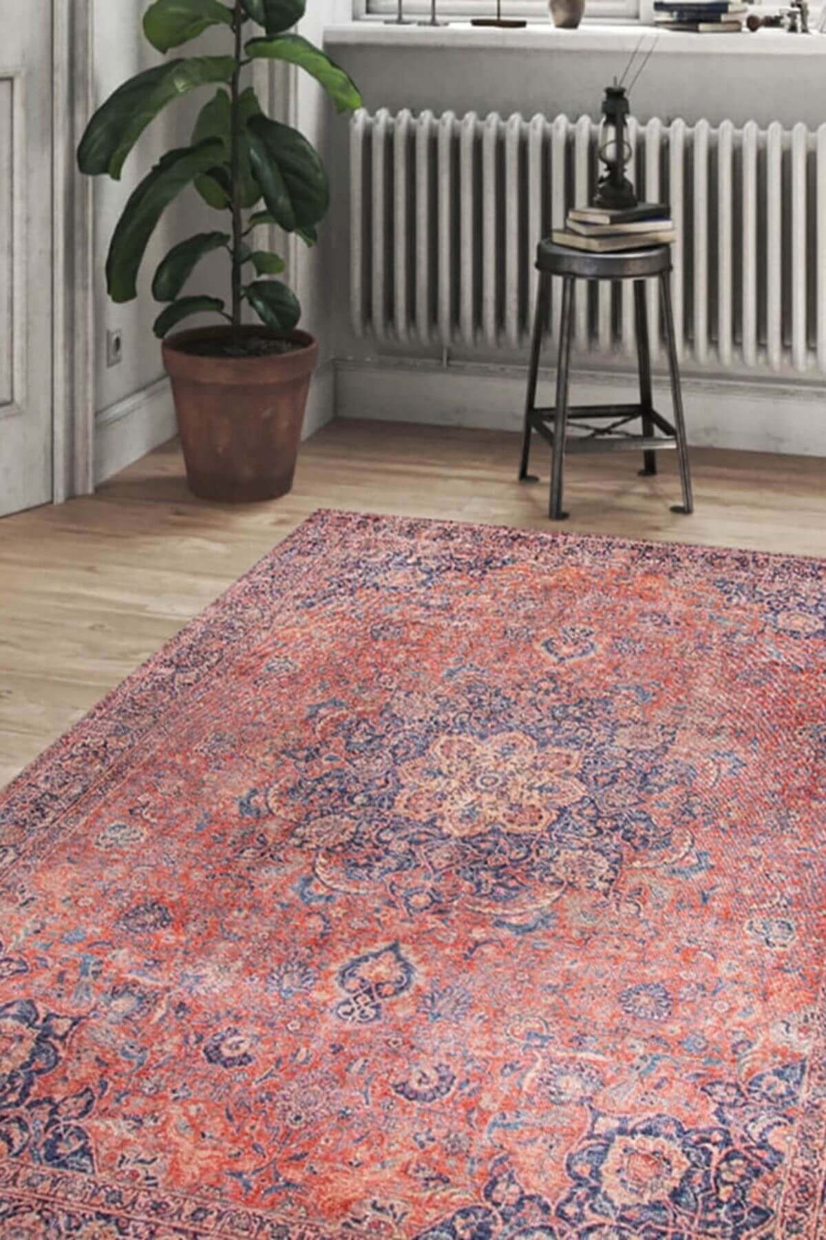 ARTLOOP Pembe Vintage Tasarım Halı - Makinede Yıkanabilir