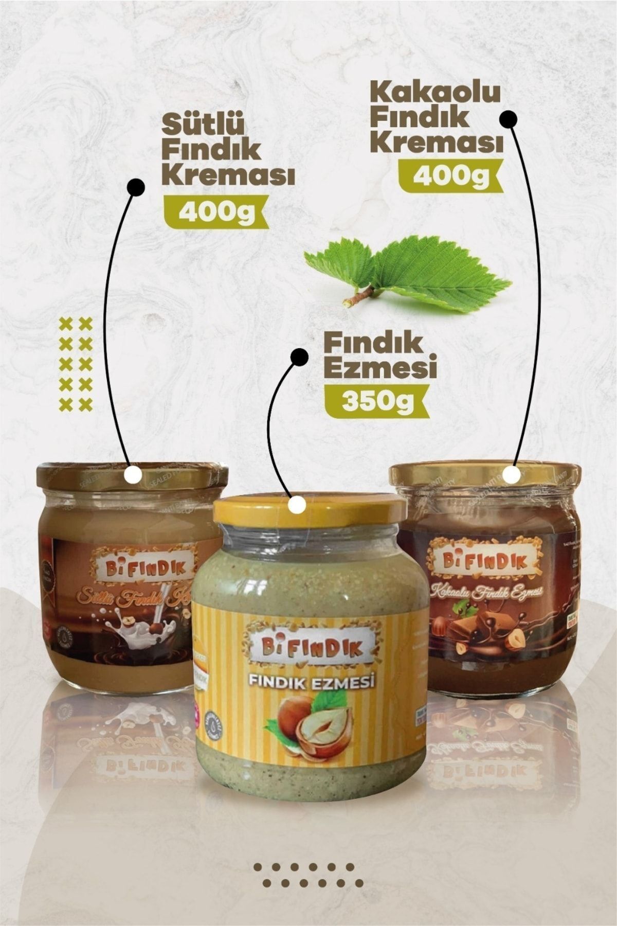 Bi Fındık Doğal Katkısız Sürülebilir Kakaolu Fındık Kreması 400g Sütlü Fındık Kreması 400g Fındık Ezmesi 350g