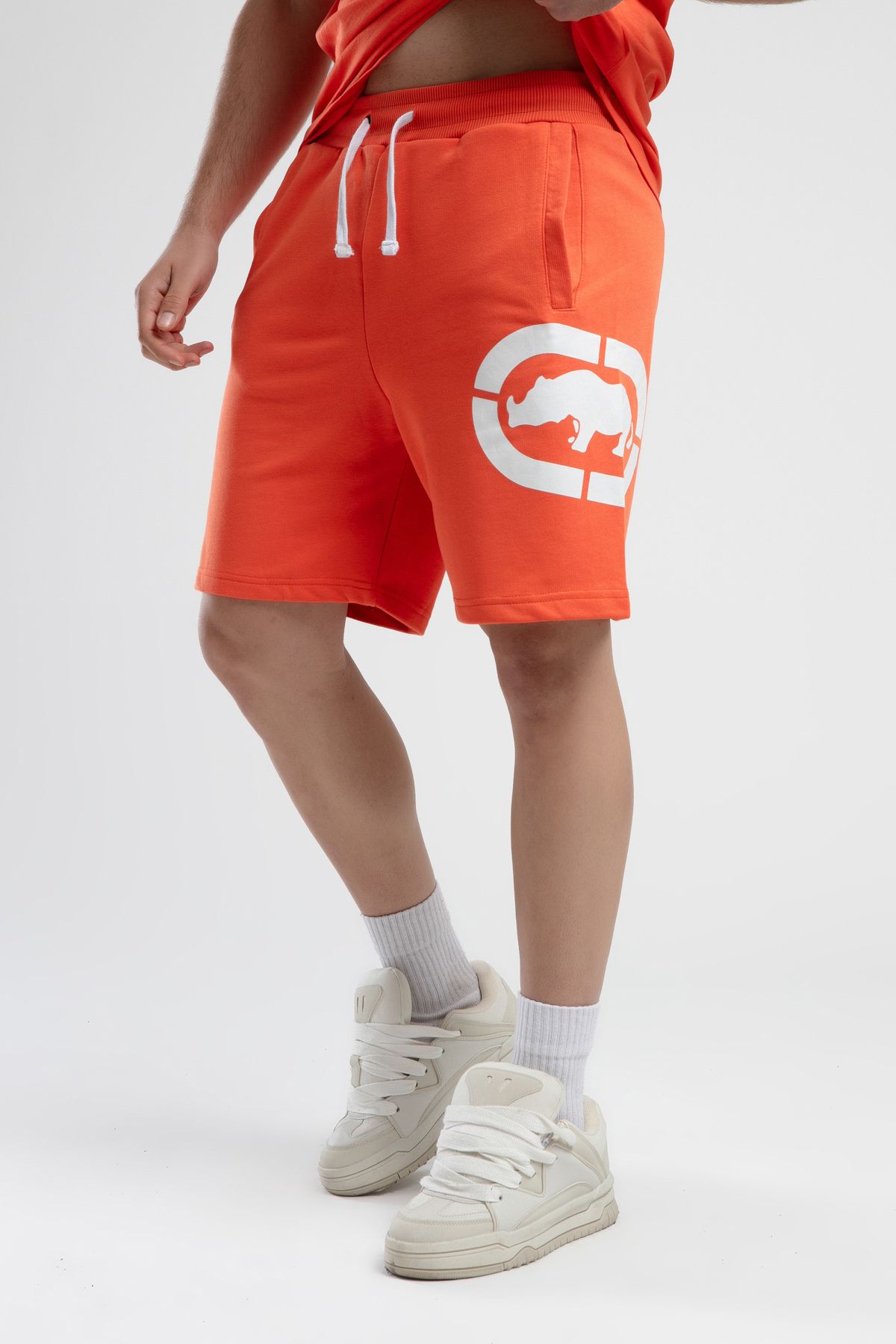 ECKO UNLTD-Trinity Orange Knitted Shorts Embroidered Standard Fit Men's Knitted Shorts 3