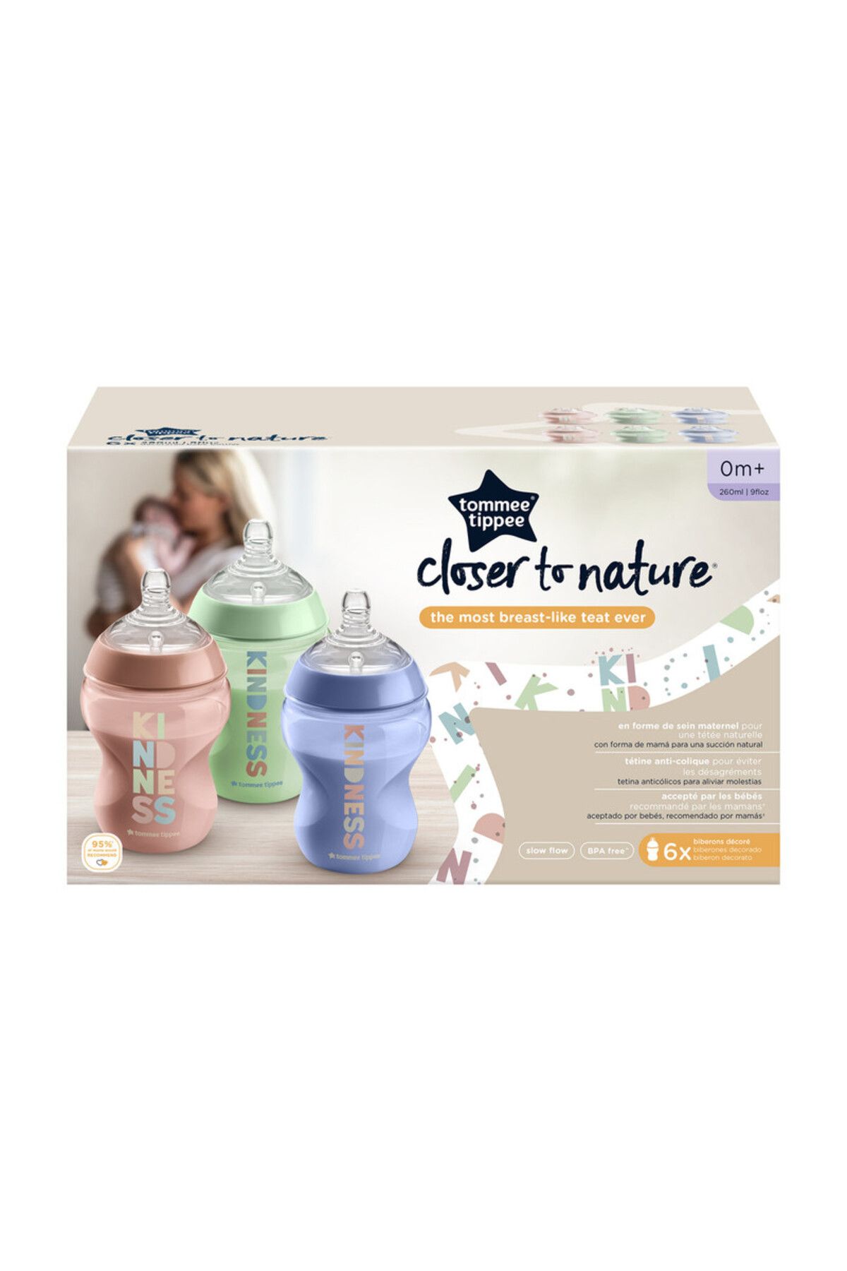 tommee tippee-Closer to Nature Baby Bottles with Anti-Colic Valve, 260ml, Pack of 6. 2