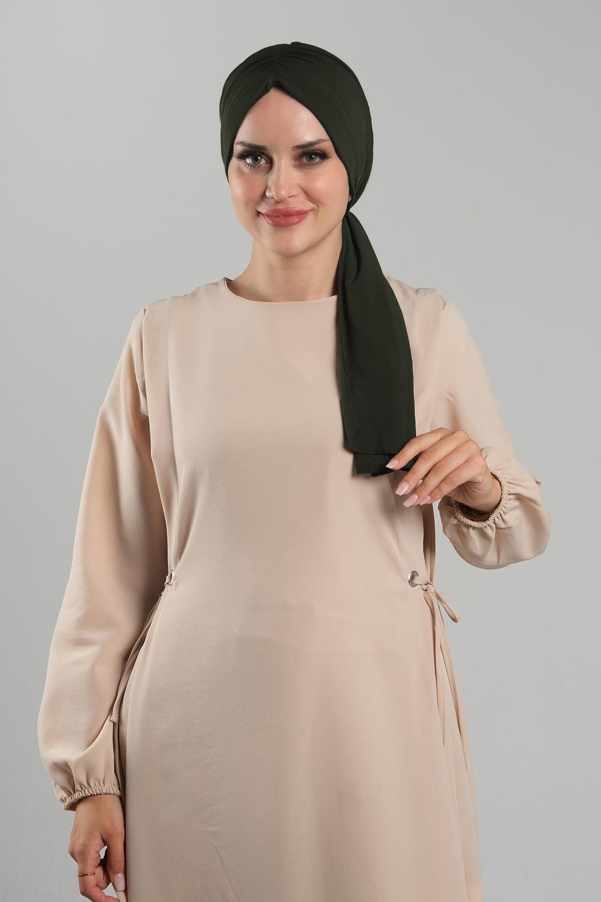 HÜRREM BONE-Practical Khaki Hijab Bonnet - Snap-On, Cut-Out Fiber, Simple Design 2111_09 1