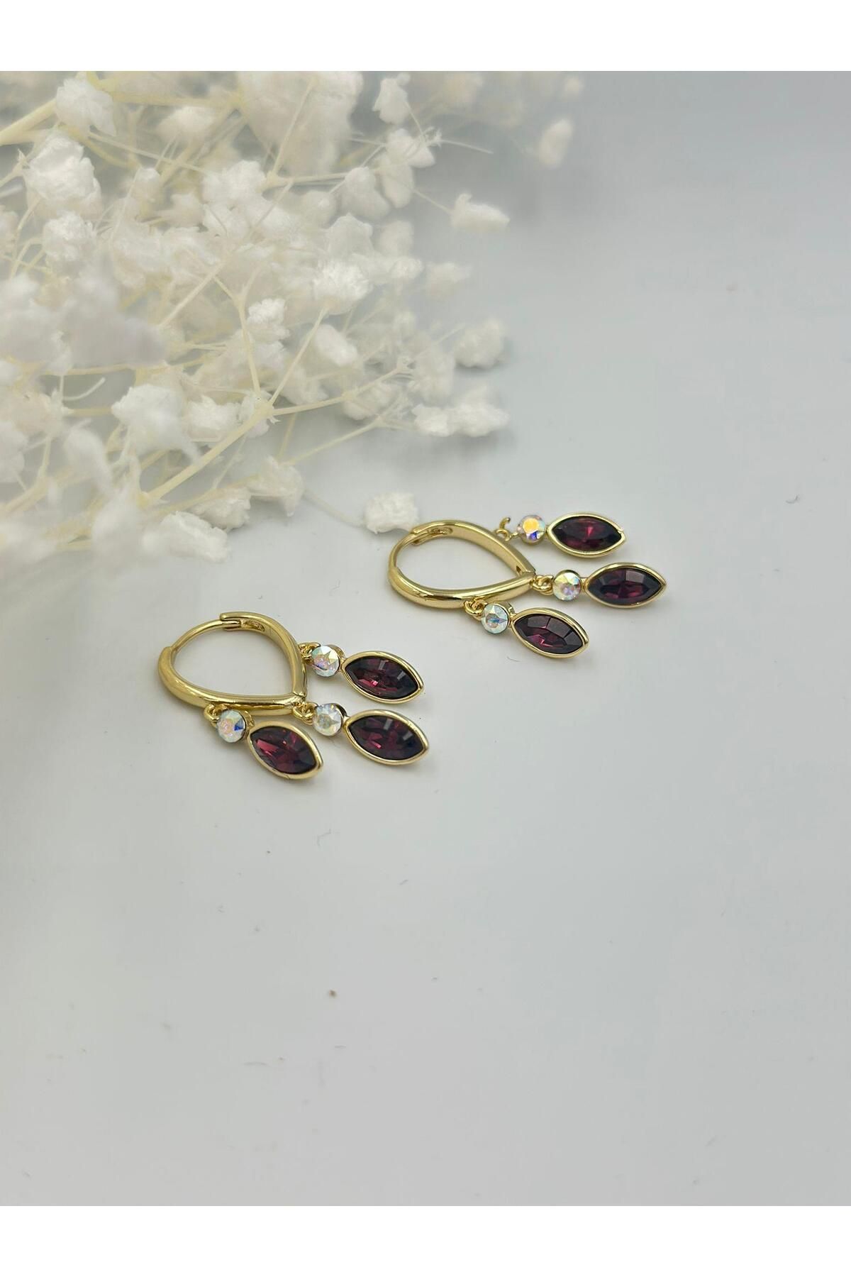 MyladyAccessoriess-Shakira Earrings - Red with Gold Plated and Crystal Stone Detail 4