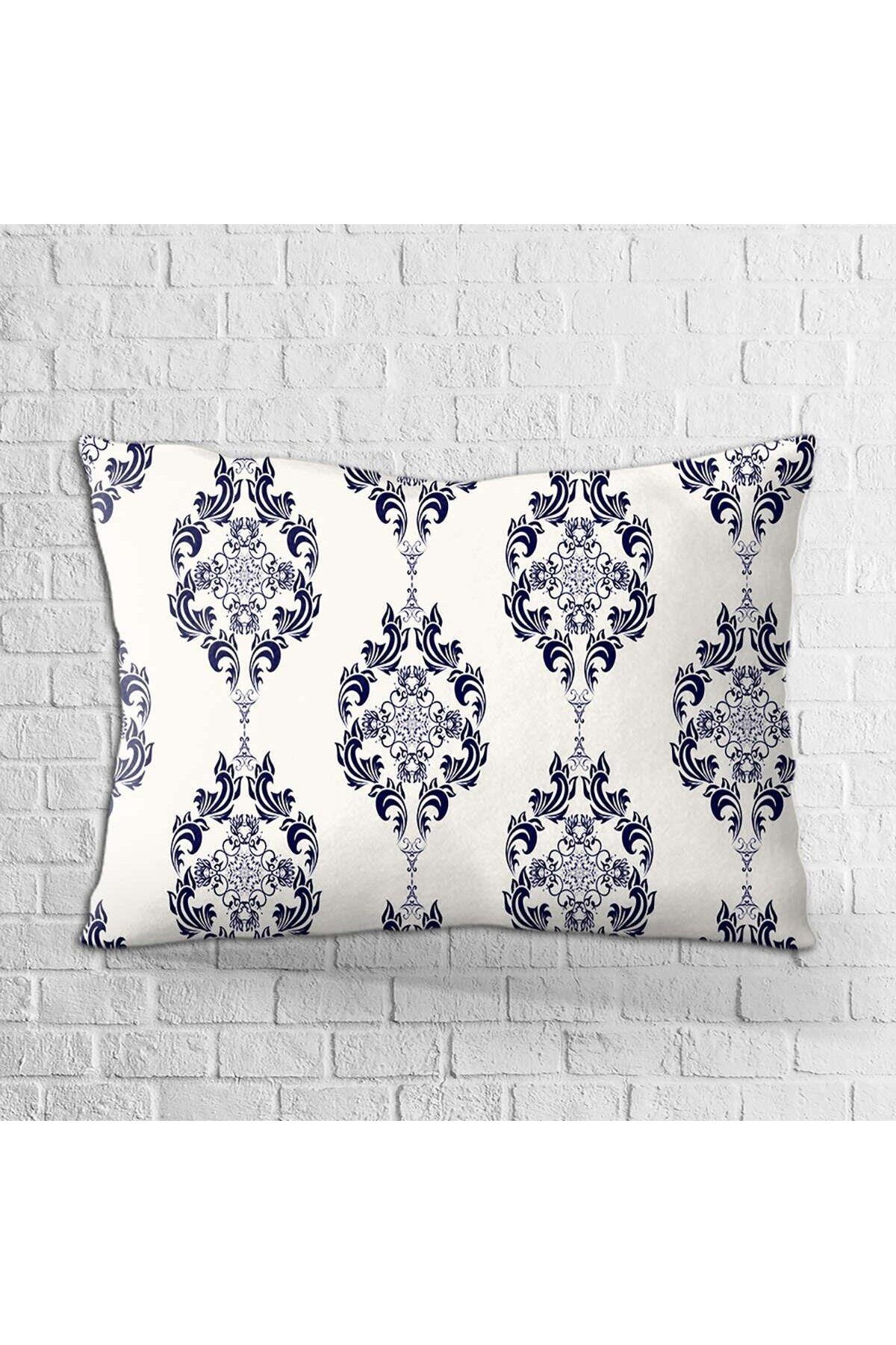 Cango Home Husă De Pernă Cu Două Fețe, 35x50, Alb, Bleumarin, Cu Model Damasc, Imprimată Digitală - Otyk013-3550 - 35 x 50