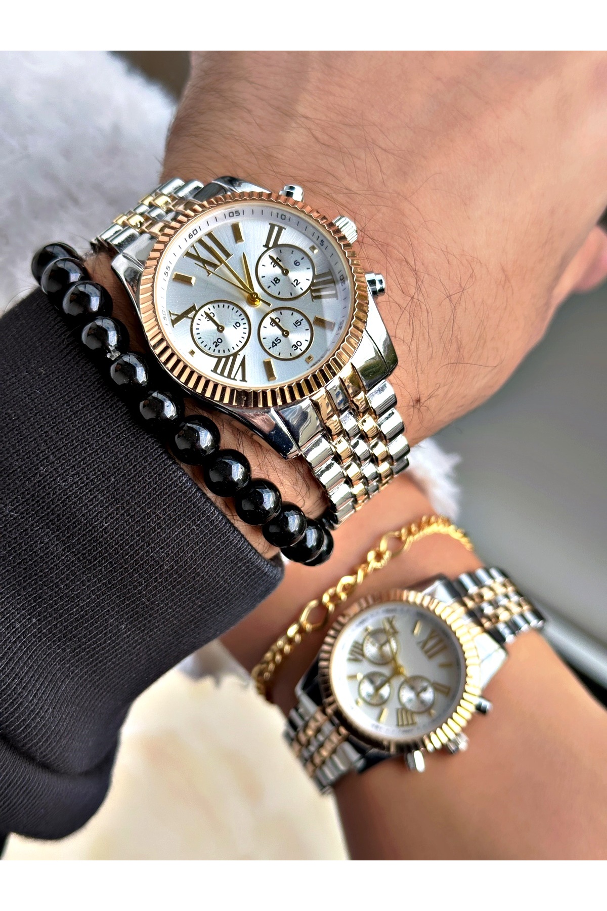Custom Series Full Metal Band Roman Numerals Couple Wrist Watch-Bracelet gift