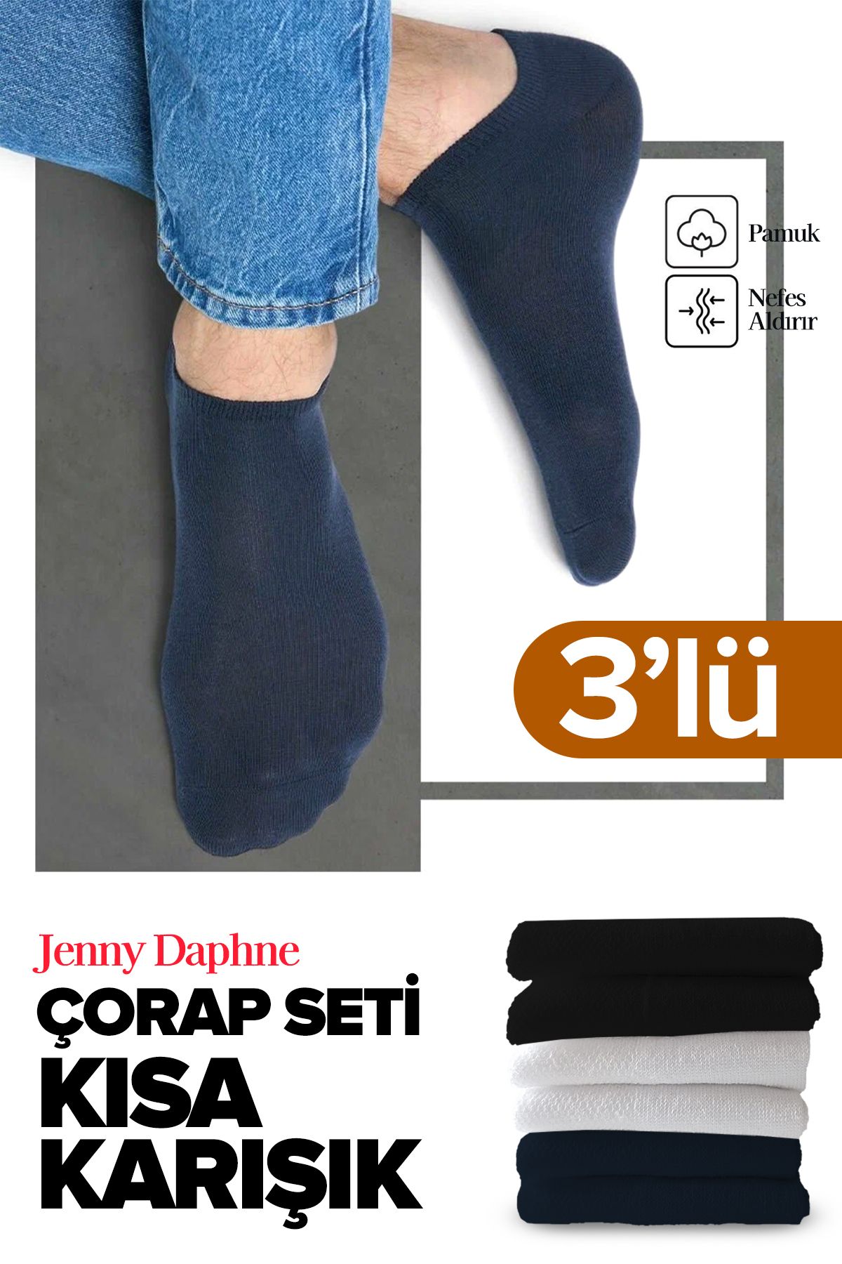 Jenny Daphne-3 Pairs Economical Basic Model Cotton Booties Short Ankle Socks 3