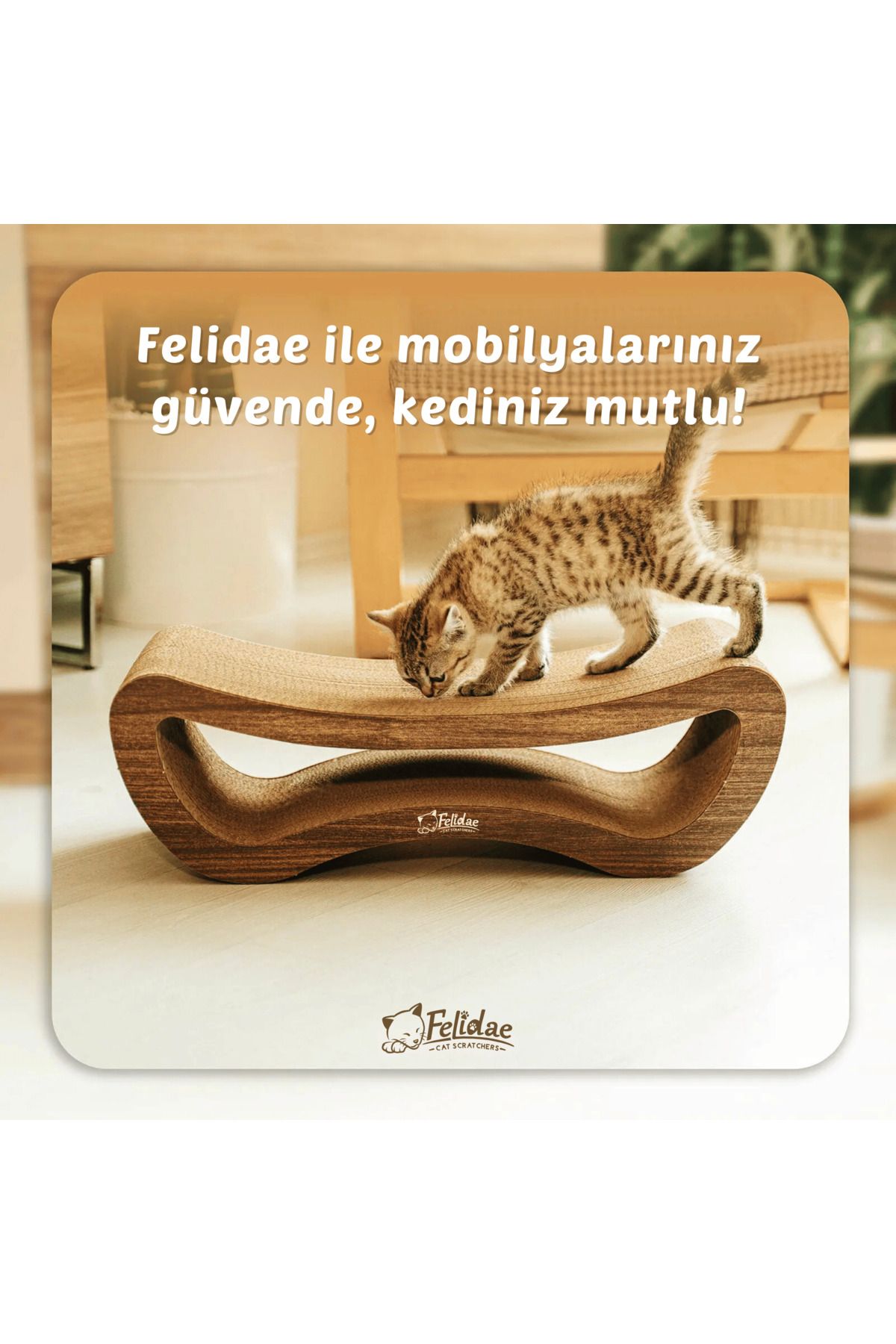 Felidae Oluklu Mukavva, Kedi Tırmalama Kanepesi – Yatay Tırmalama / Medium (59X20X24CM) - Koyu Ahşap Renk