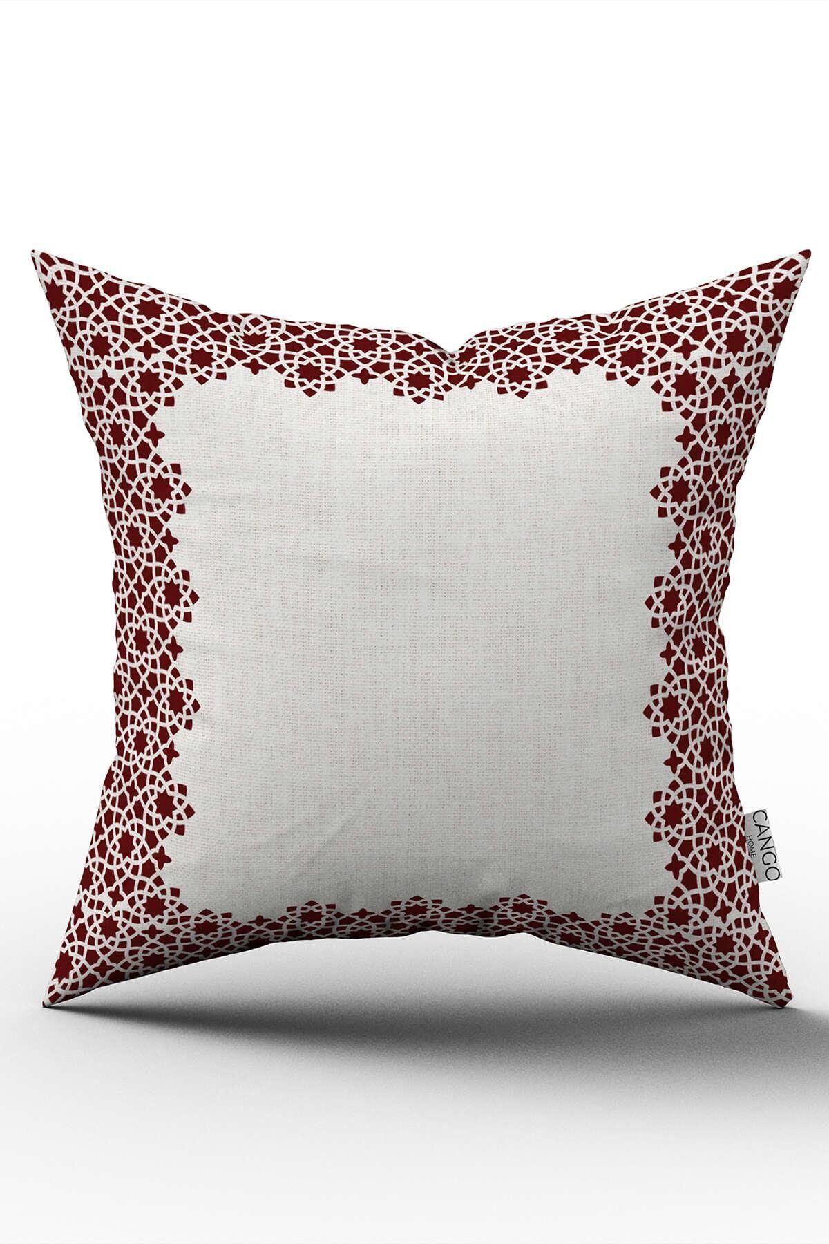 Cango Home-Burgundy Cream Ramadan Themed Decorative Patterned Digital Printed Throw Pillow Cover CGH1318 1