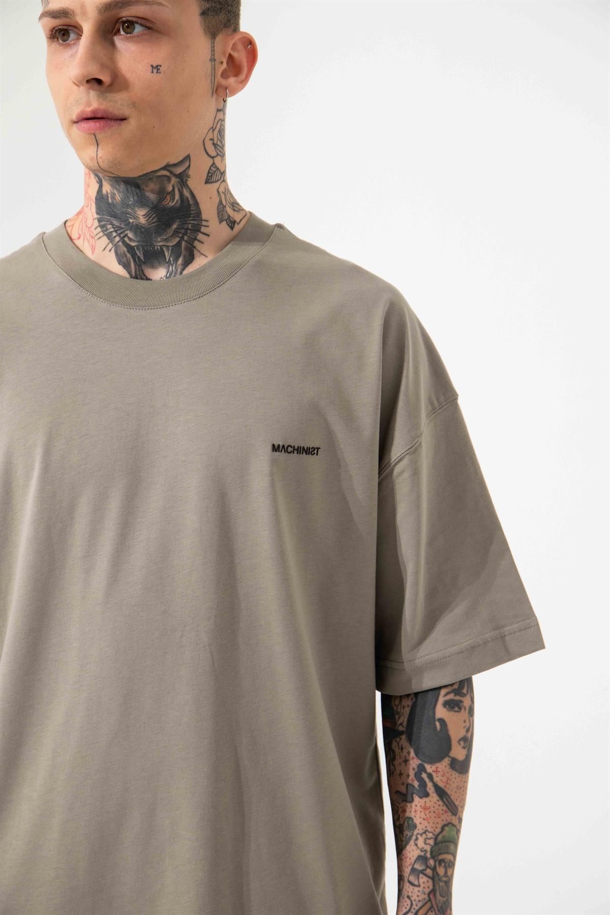 Machinist-Ανδρικό μπλουζάκι Oversize Khaki - Basic, Βαμβακερό μονό ζέρσεϊ 2