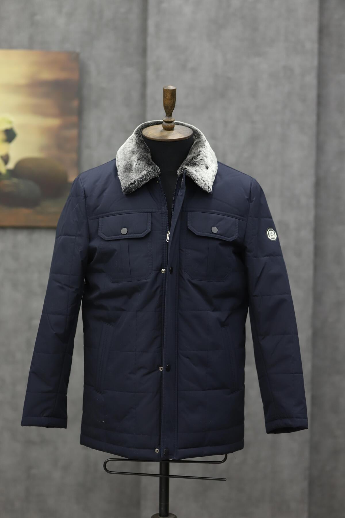 کاپشن پفی خزدار مدل EXCELENTE 5002 (آبی نفتی)