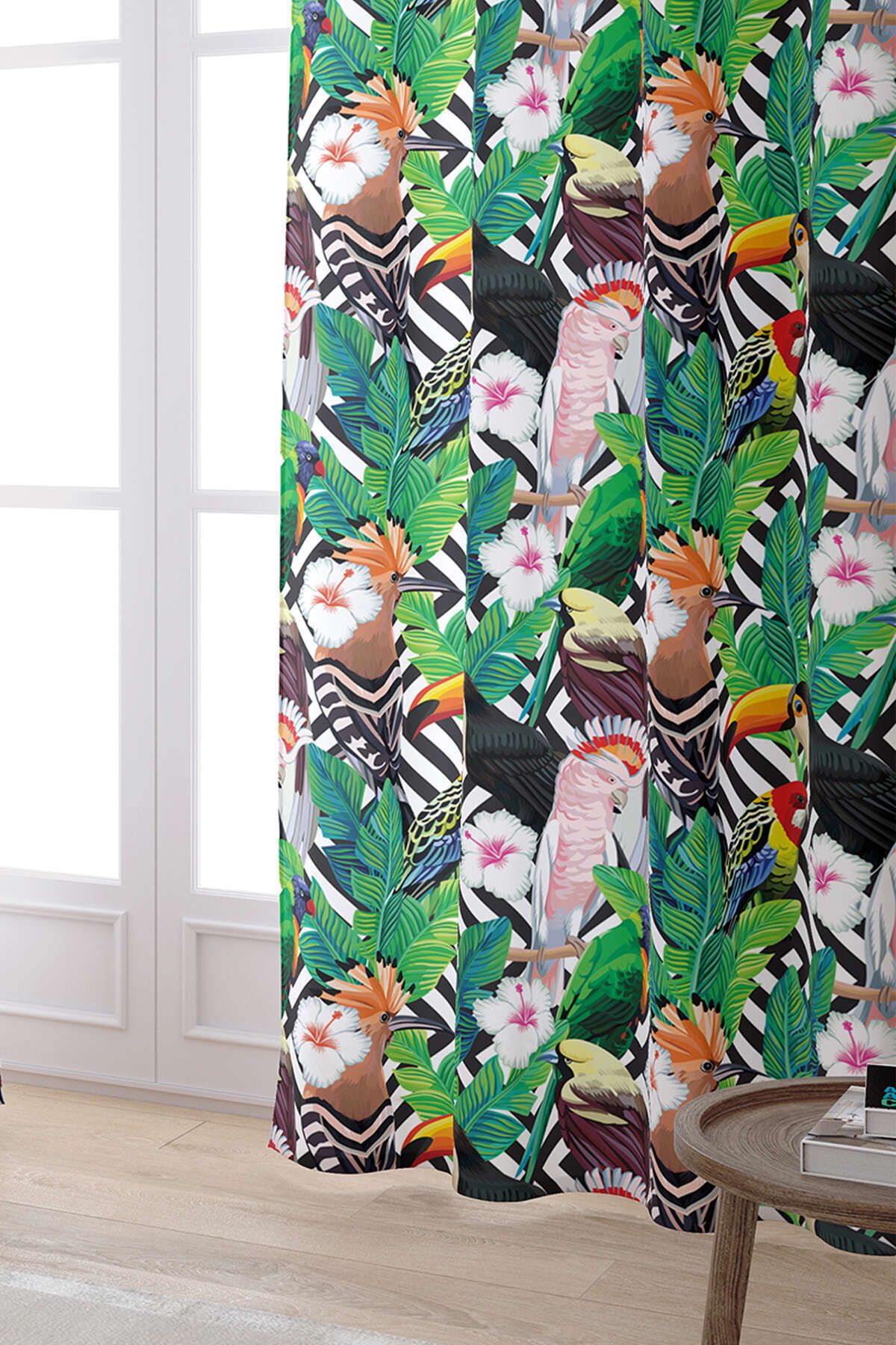 Cango Home-White Multi-Colored Tropical Bird Patterned Digital Printed Curtain Yst08-pr 2