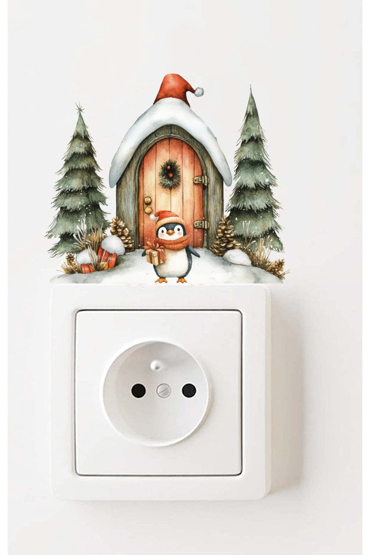 Sim Tasarım Rustik Yılbaşı Penguen Kozalak Yeni Yıl Temalı Dekoratif Sticker fotoğrafı 2 (önizleme)