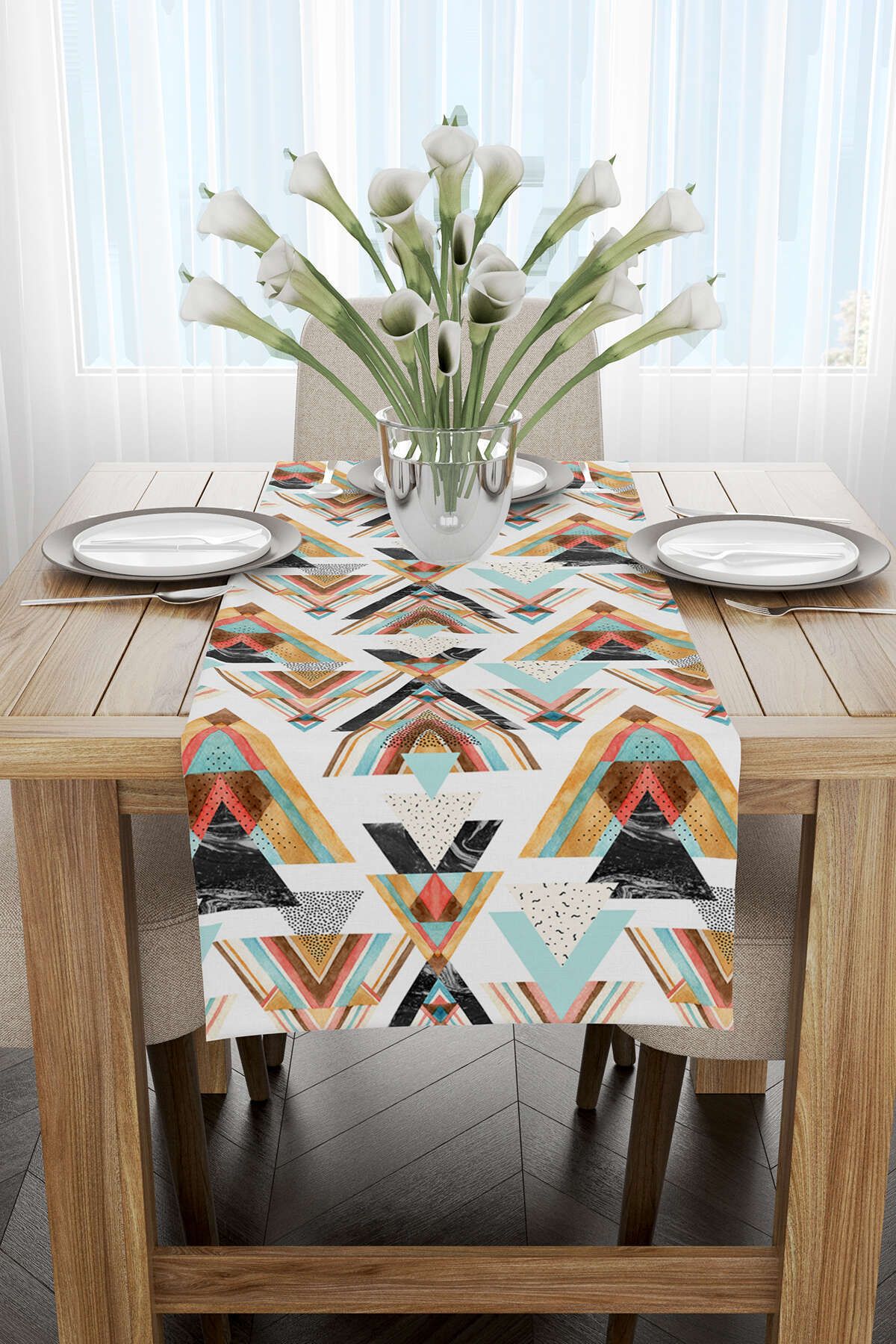 رانر و زیر بشقابی سفید رانینگ دویدن چاپ دیجیتالی به سبک قومی Bohemian Multi Color CGH498 RN Cango Home