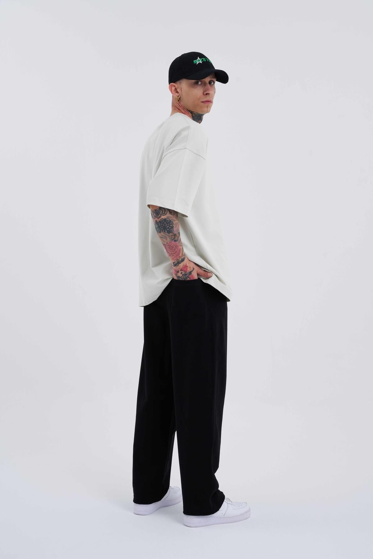 Erkek Basic Oversize Baggy Siyah Eşofman Altı - 5