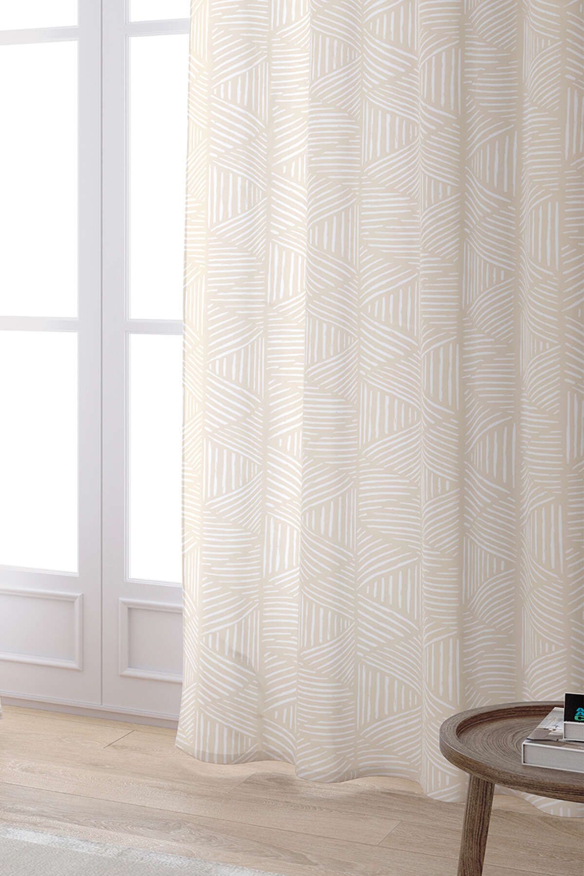 پرده ضخیم (فون) نود کرم سفید BOHEMIAN BUNNINAV هندسی با طرح دیجیتال چاپی CGH1211 PRIN Cango Home