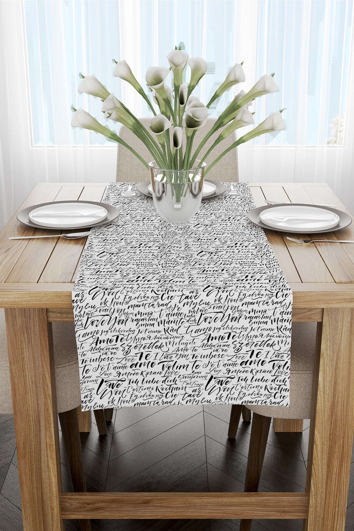Cango Home-Alb Negru Ziua Îndrăgostiților Tematic Digital Printed Runner Cgh1036-rn 2