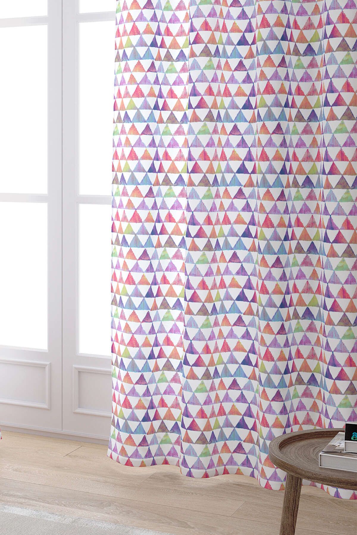 Cango Home-White Multi-Colored Geometric Patterned Digital Printed Curtain Cgh258-pr 2