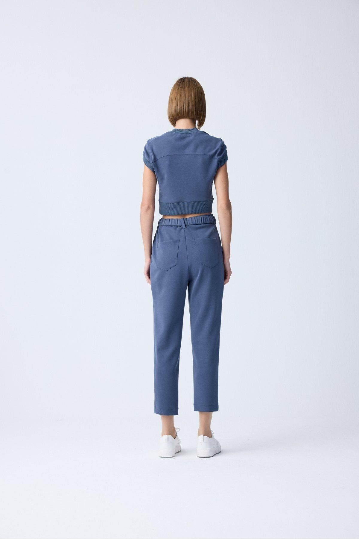 rue.-Navy Blue Knitted Blouse with Knitwear Band Detail 5