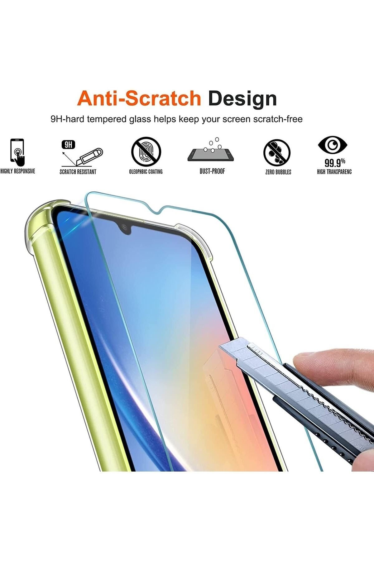 m.tk moveteck-Samsung Galaxy A34 Compatible Case with Corner Protection Shockproof Transparent Silicone + 9H Tempered Glass Set 2