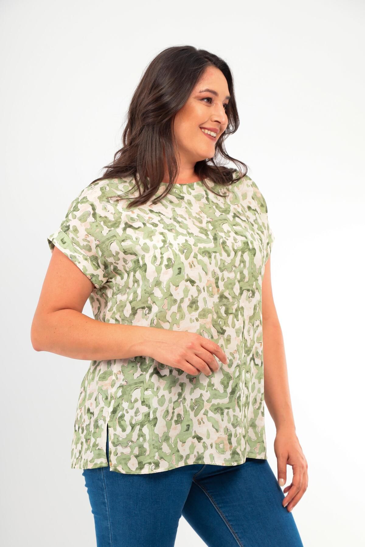 Trend42plus-Μπλούζα Basic Khaki με μοτίβο μεγάλου μεγέθους 3