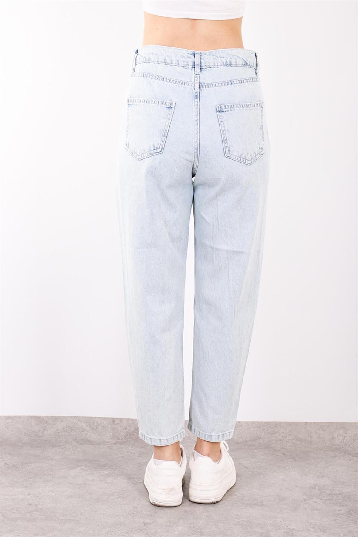 Loreen-High Waist Stone Detail Mom Denim Trousers 28137 Snow Wash 3