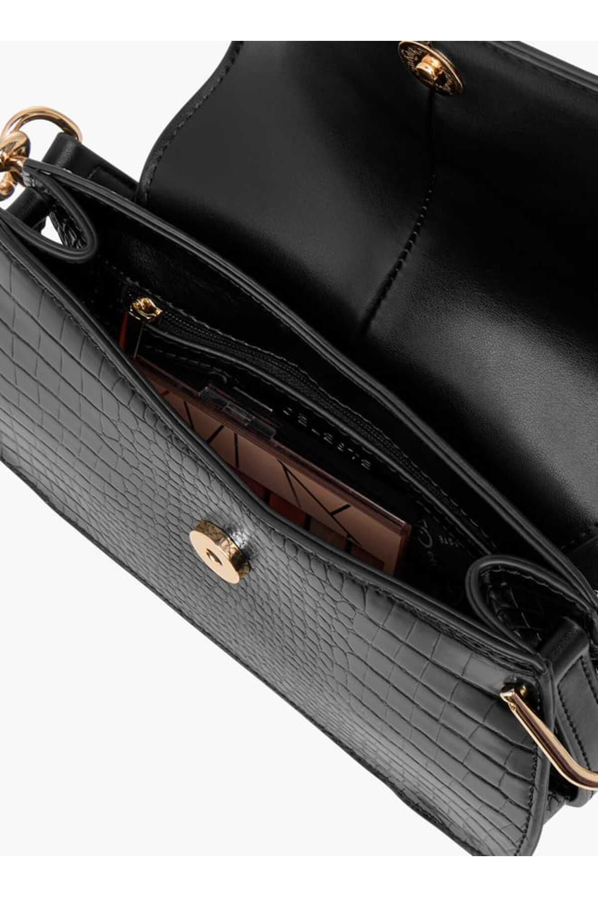 Celeste-Animal Textured Satchel Bag with Detachable Strap and Flap Closure 7