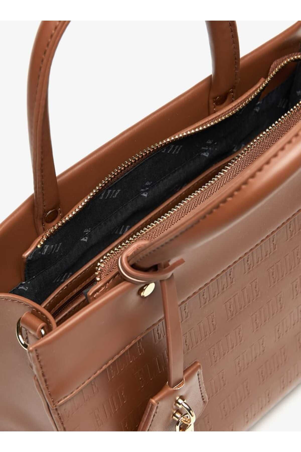 ELLE-Monogram Embossed Tote Bag with Top Handles and Zip Closure 5