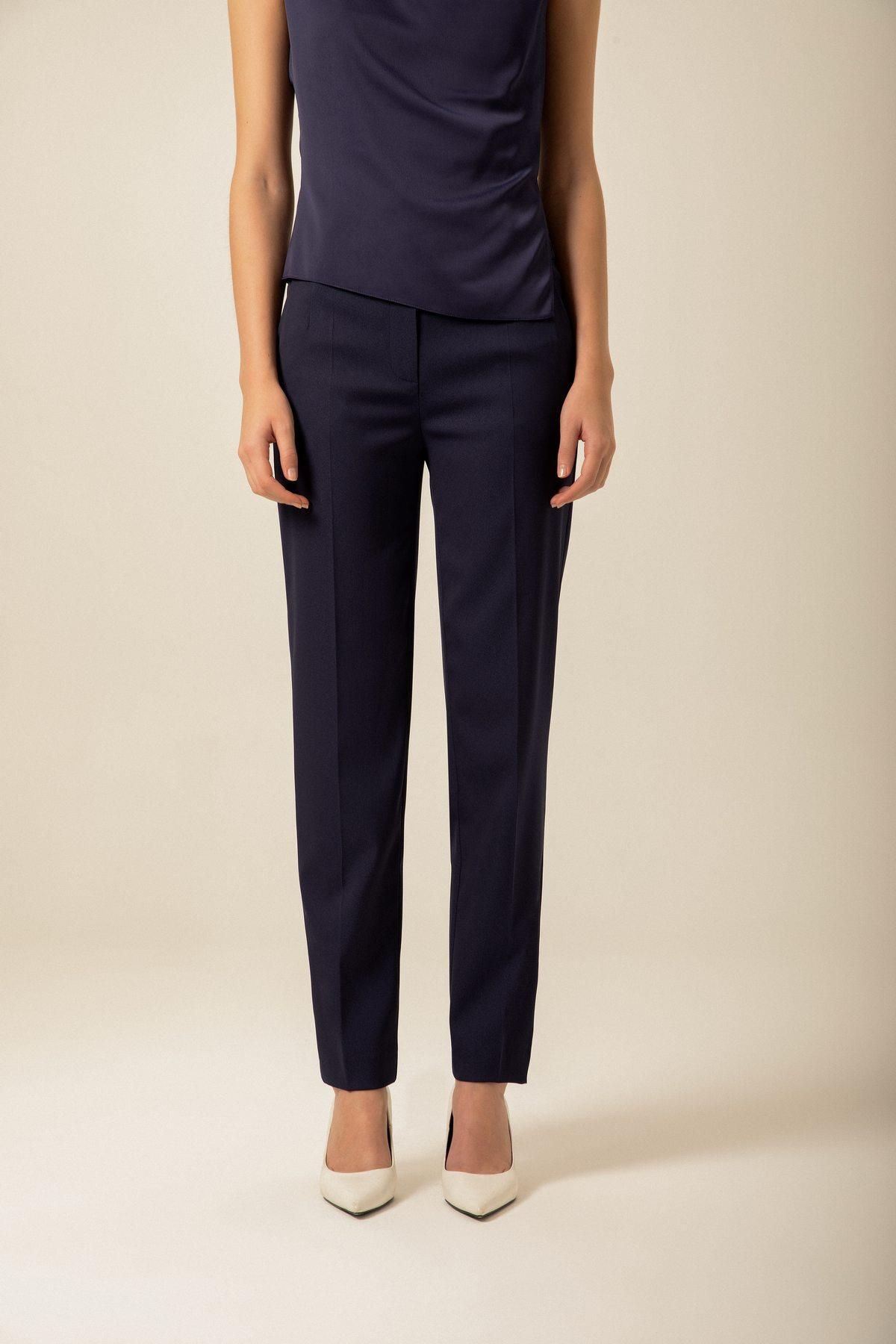 rue.-High Waist Pocket Stitching Detailed Navy Blue Trousers 3