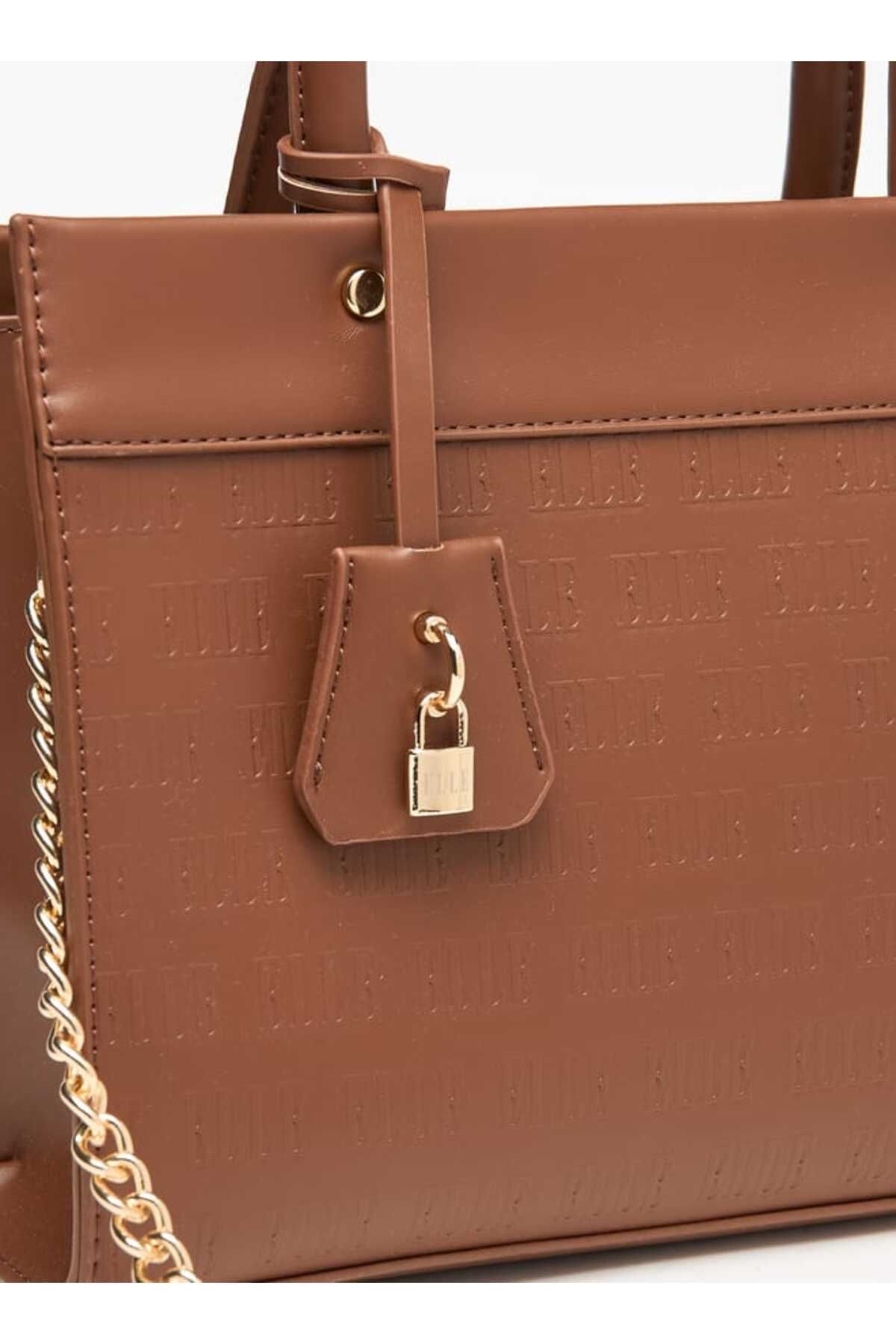 ELLE-Monogram Embossed Tote Bag with Top Handles and Zip Closure 3