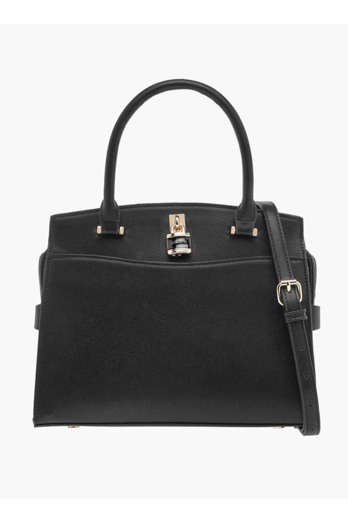 Celeste-Solid Tote Bag with Lock Charm and Detachable Strap 1