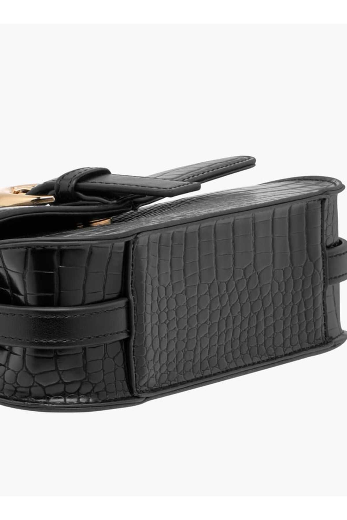 Celeste-Animal Textured Satchel Bag with Detachable Strap and Flap Closure 6