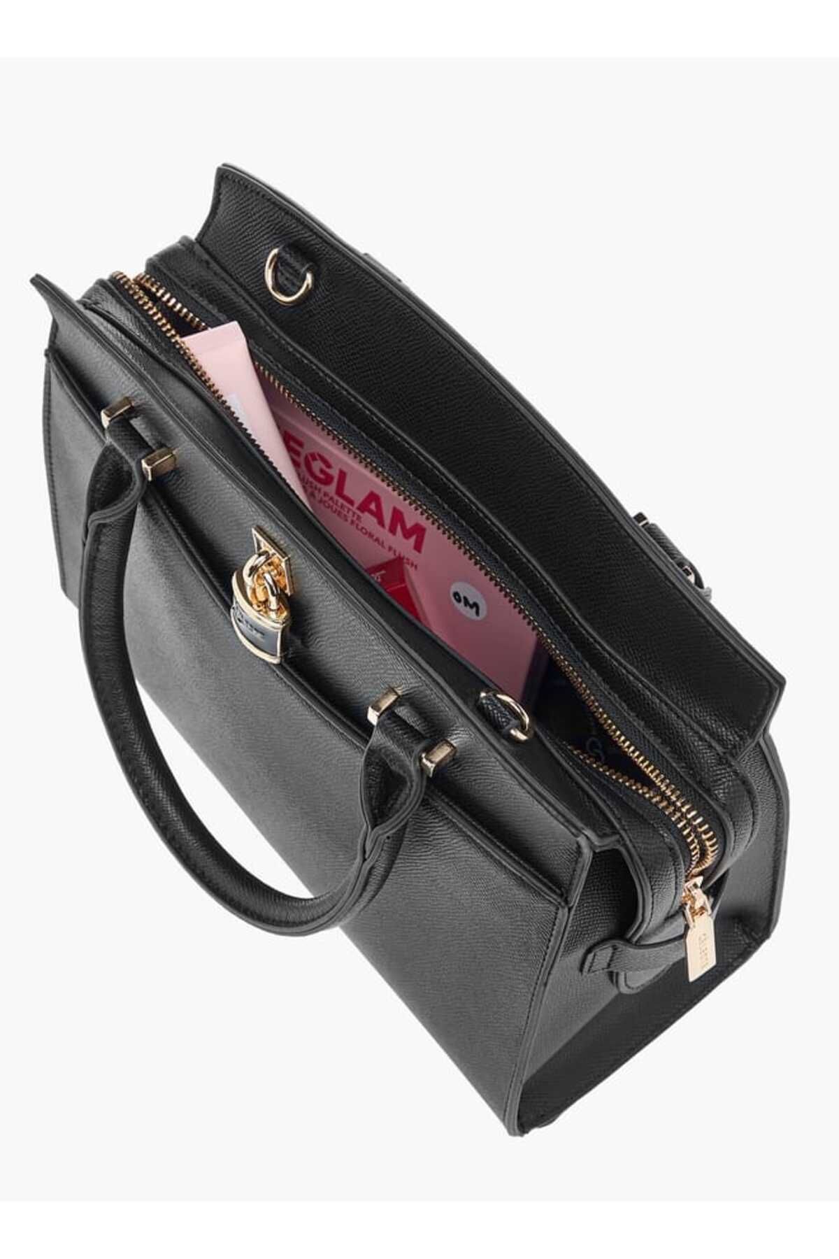 Celeste-Solid Tote Bag with Lock Charm and Detachable Strap 7
