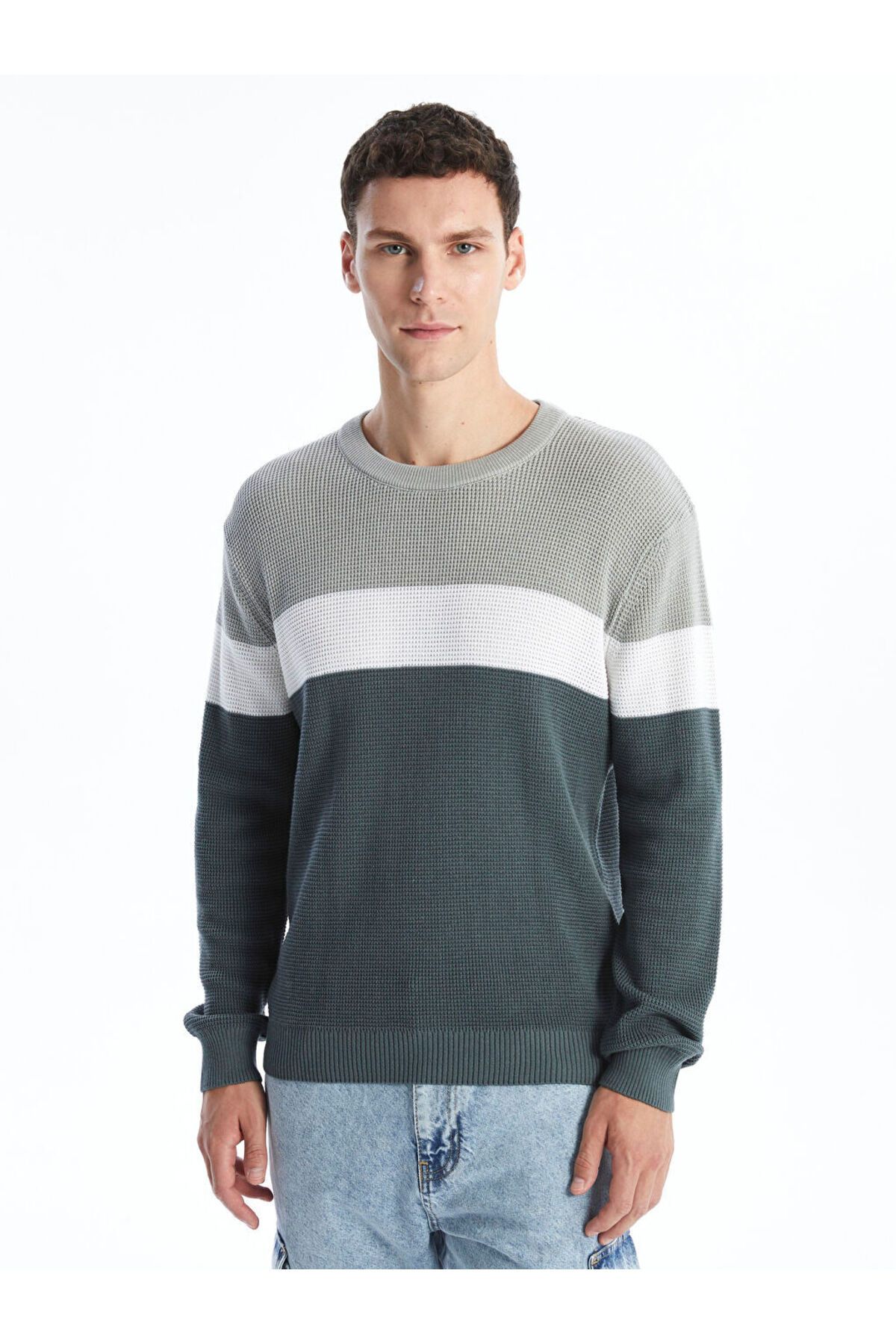 LC Waikiki-New Season Crew Neck Long Sleeve Color-Blocking Men's Knitwear Sweater - W41747Z8 1