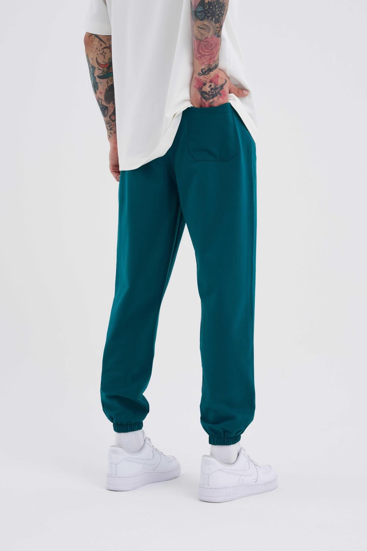 تی شرت سبز مردانه Male Basic Seliled Jogger Petroleum Green TrackSuit Six Machinist