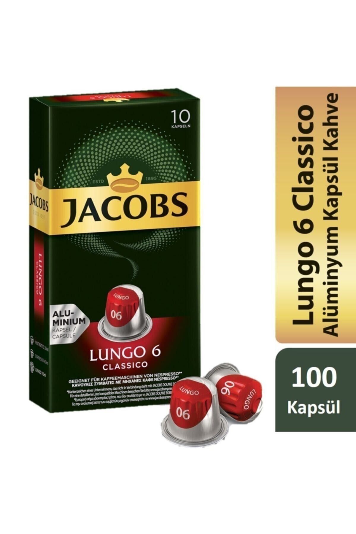 Jacobs Lungo 6 Classic Nespresso Uyumlu Alüminyum Kapsül Kahve 10 Adet X 10 Paket