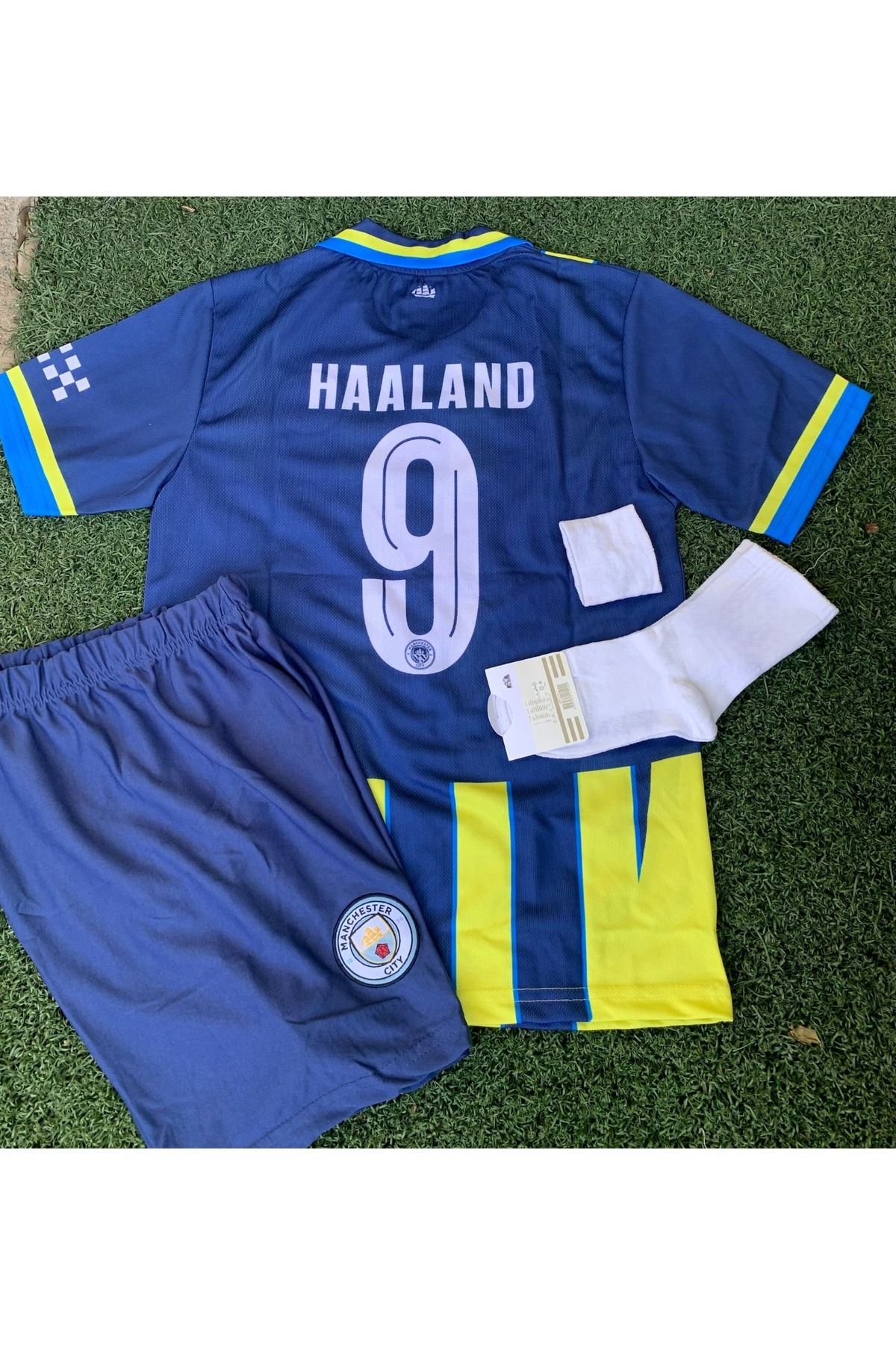 BARBITOS Yeni Sezon M.city Haaland Polo Yaka Çocuk Forması 4 Lü Set Çorap Bileklik Hediyeli SM11